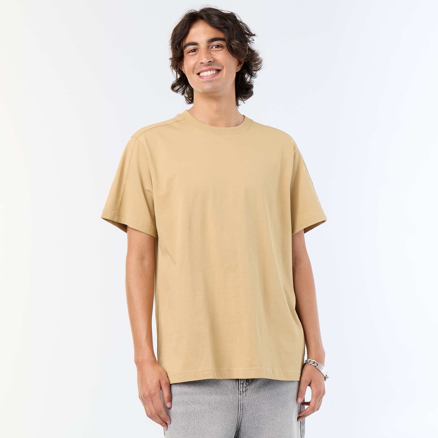 Tee-shirt uni coupe confort fit / oversize à manches courtes BEIGE