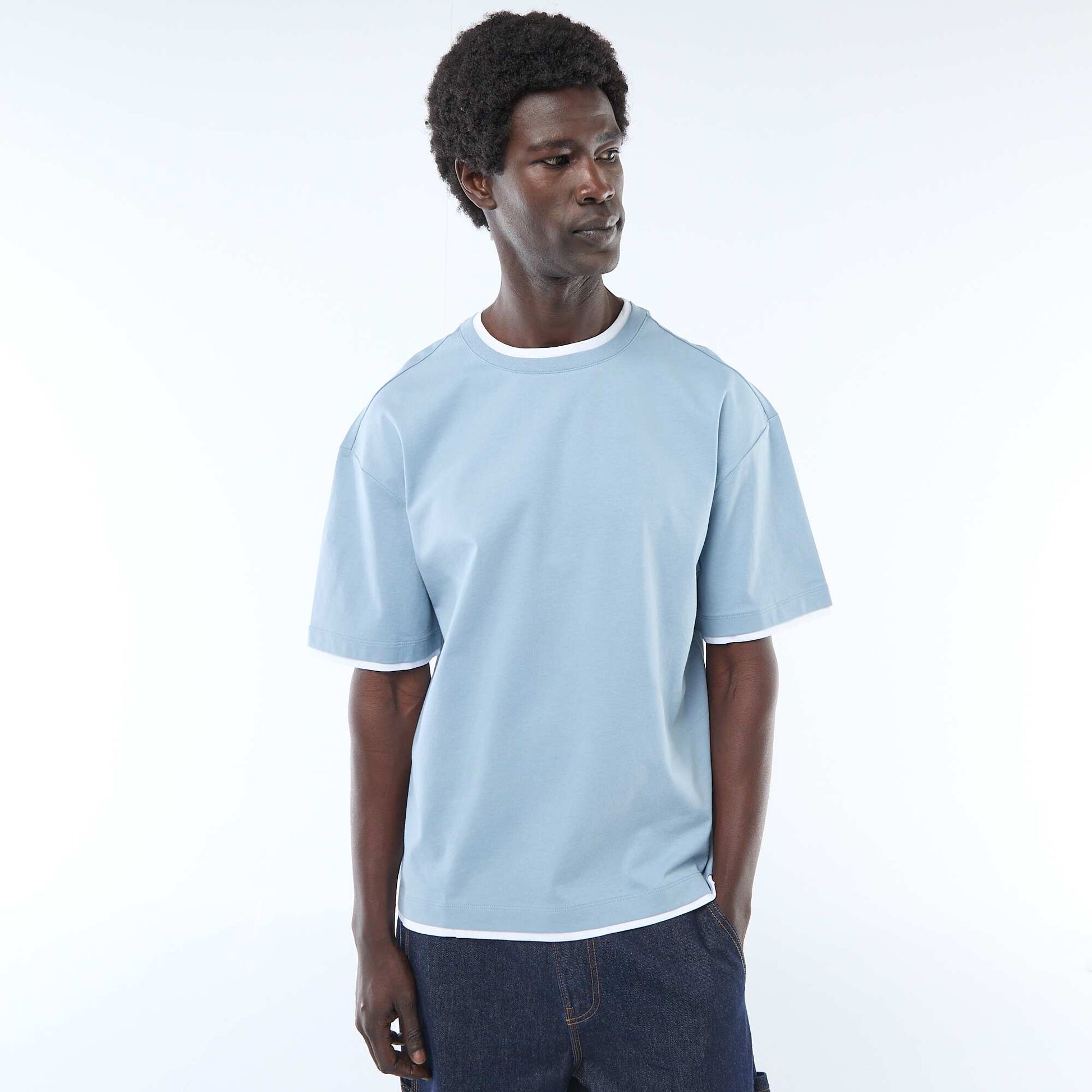 T-shirt effet 2-en-1 à manches courtes BLEU