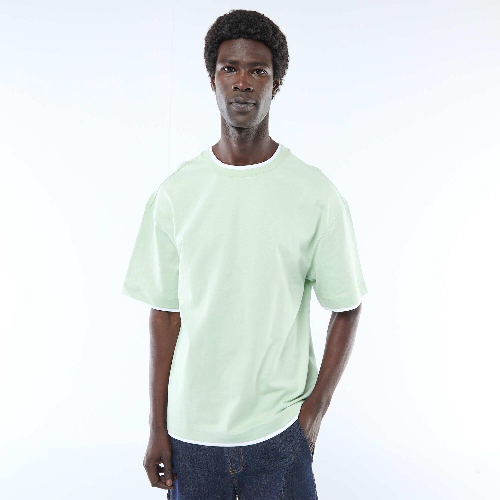 T-shirt effet 2-en-1 à manches courtes VERT