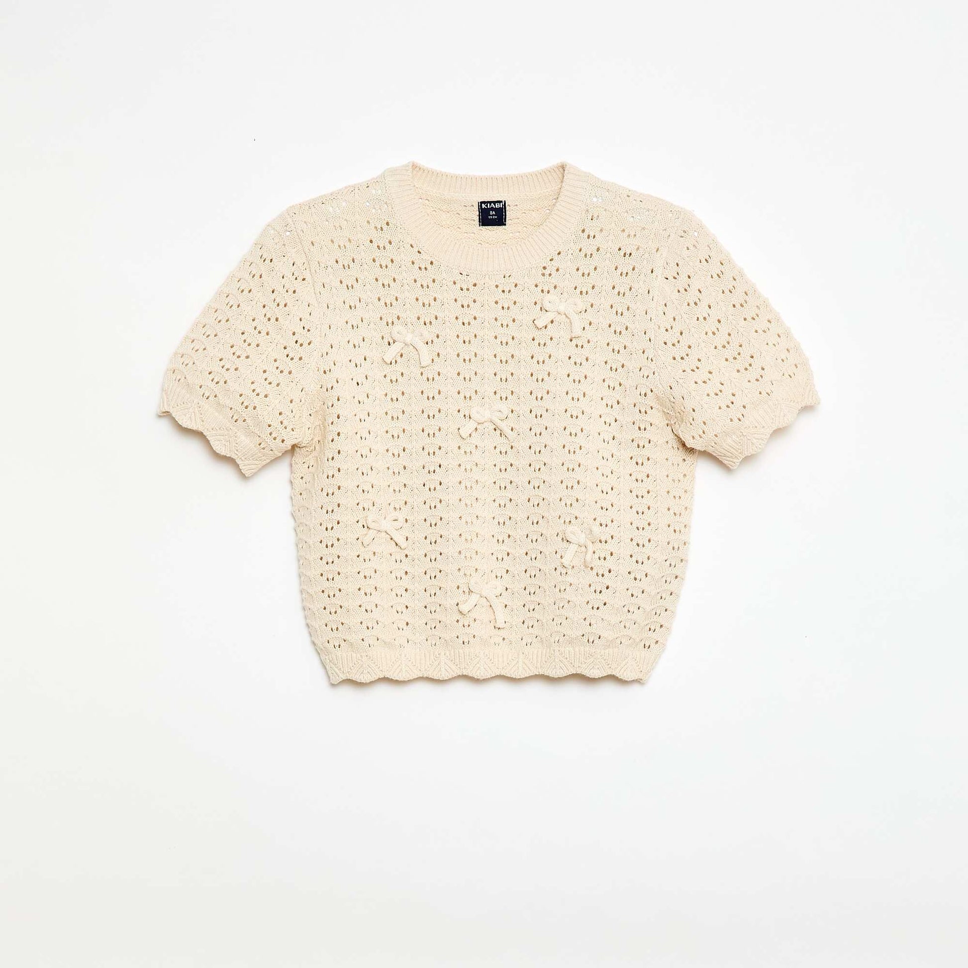 Pull en crochet à manches courtes BEIGE
