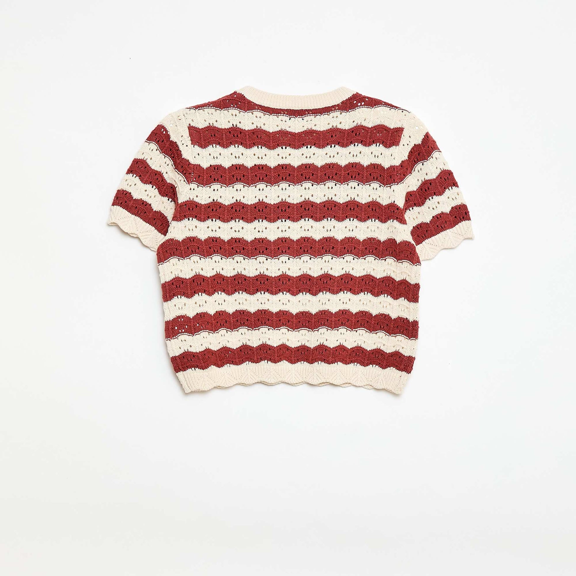 Pull en crochet à manches courtes MARRON