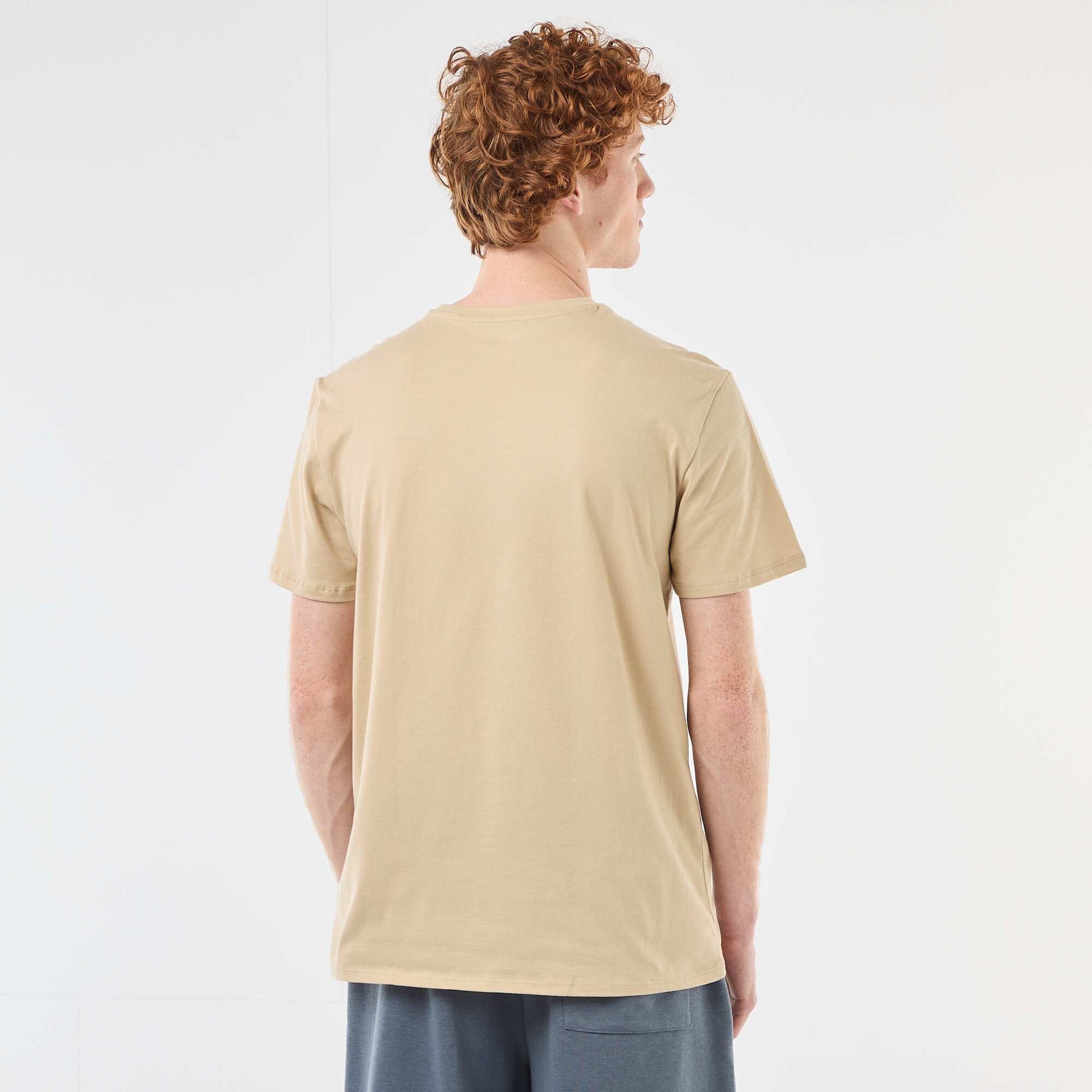 T-shirt imprimé placé en coton uni BEIGE