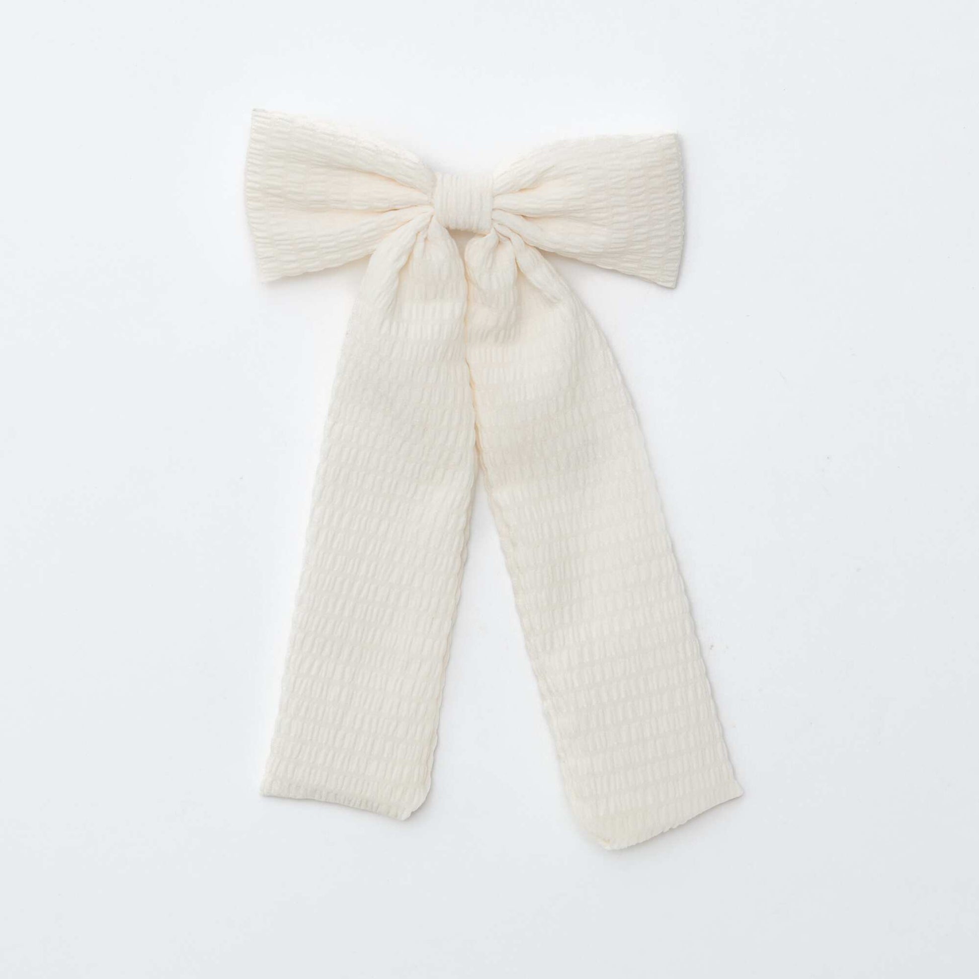 Pince croco avec nœud fantaisie et ruban BLANC