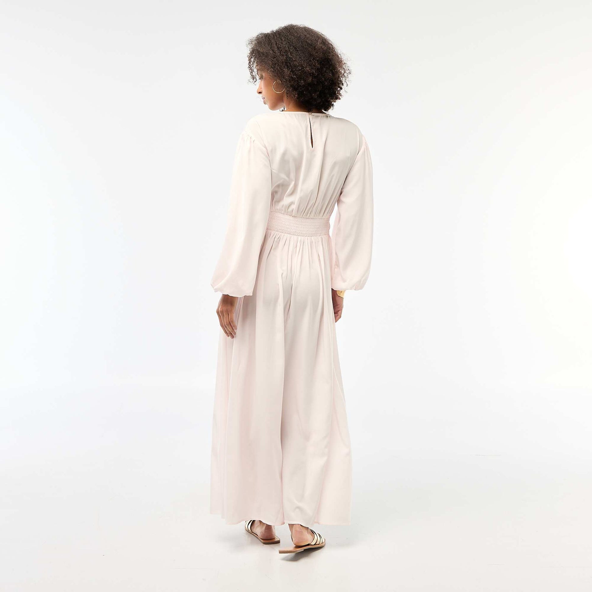 Robe longue satinée manches ballon ROSE
