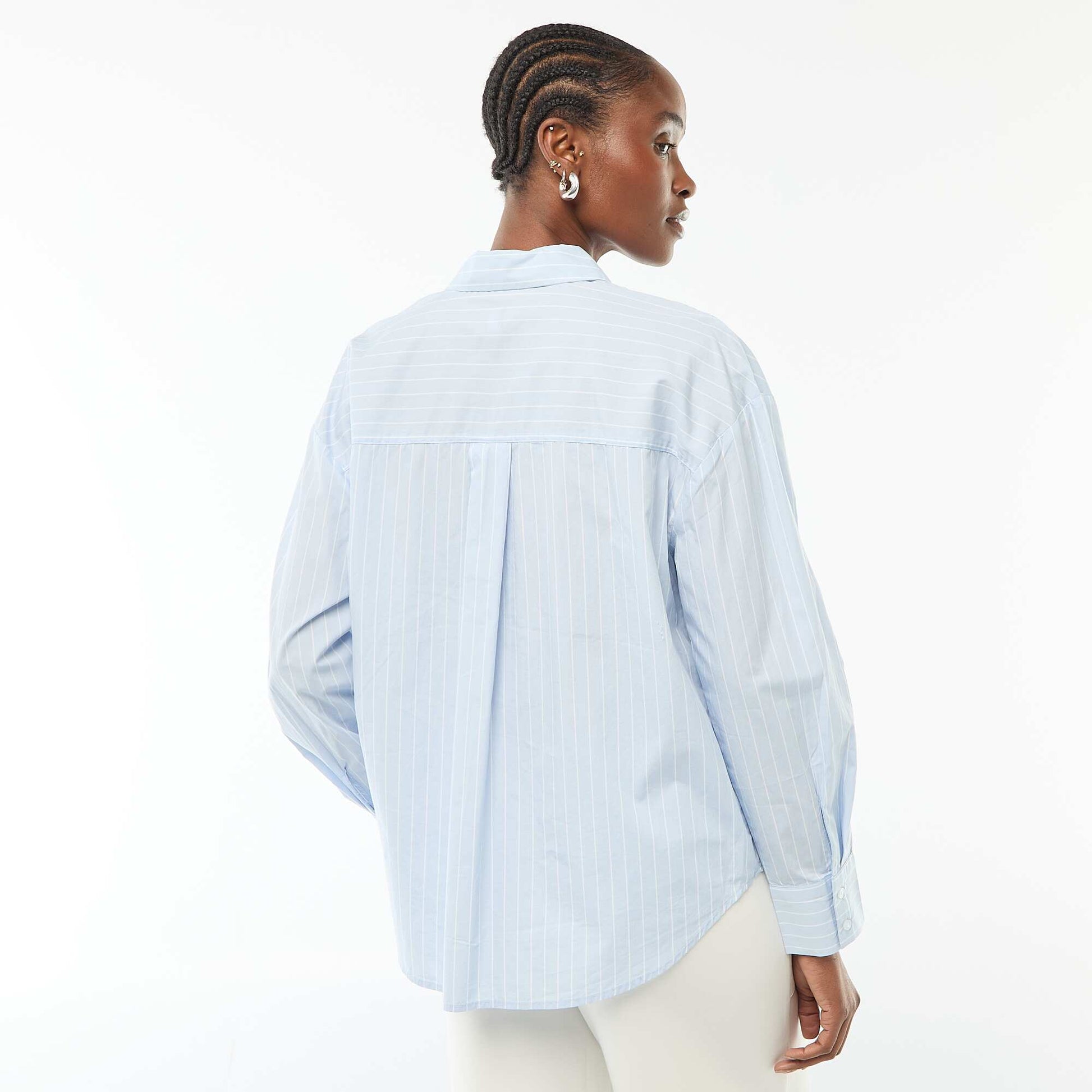 Chemise en popeline à manches longues BLEU