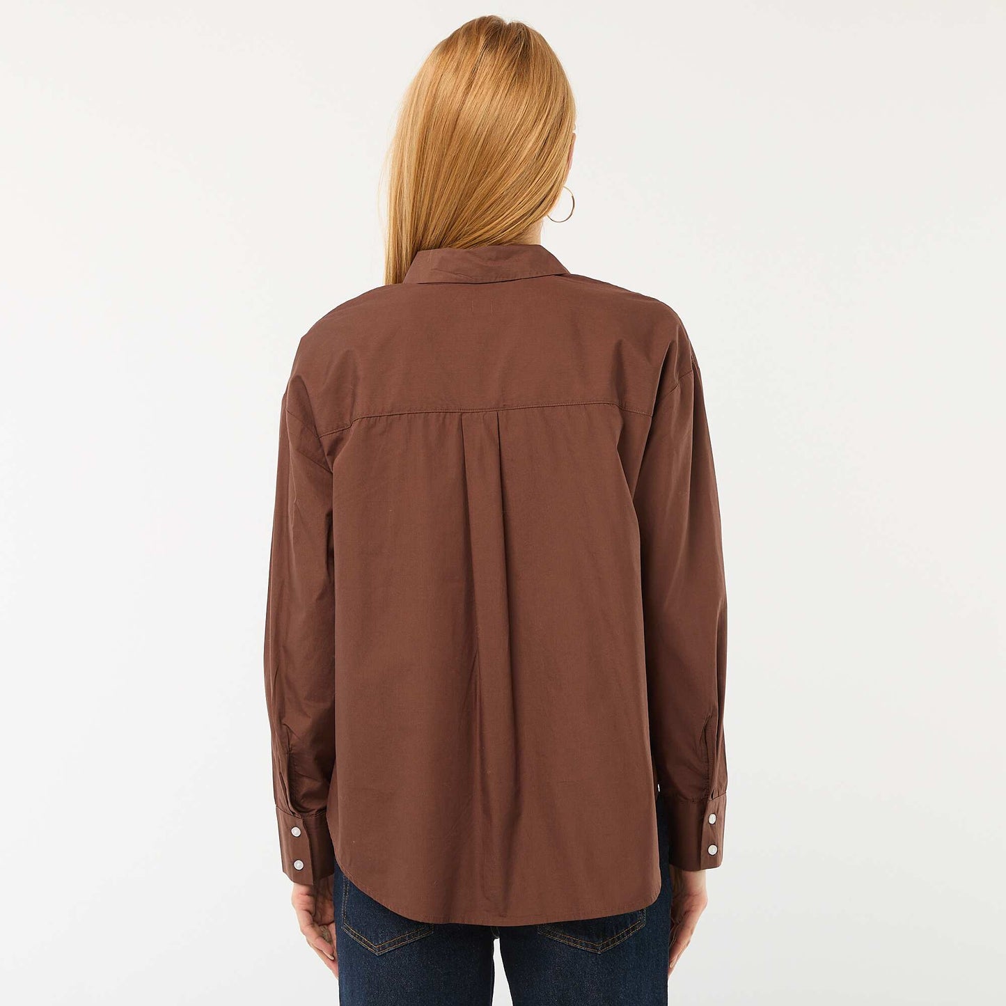 Chemise en popeline à manches longues MARRON