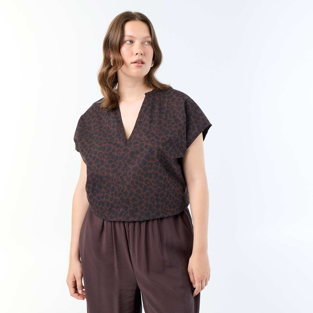 Blouse légère à manches courtes MARRON