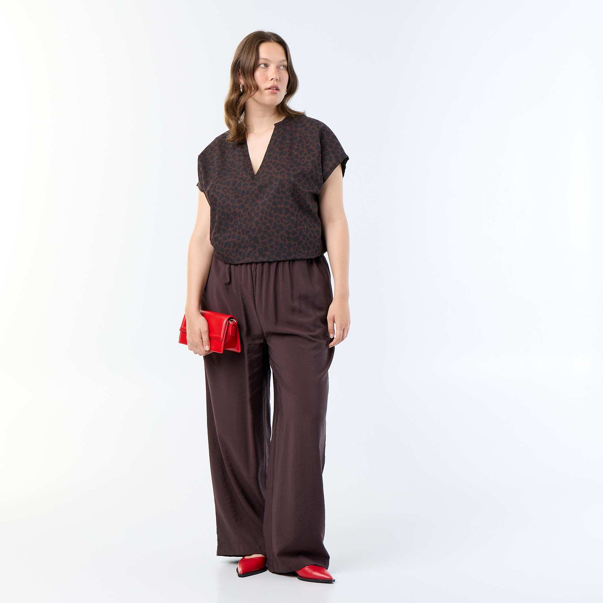 Blouse légère à manches courtes MARRON