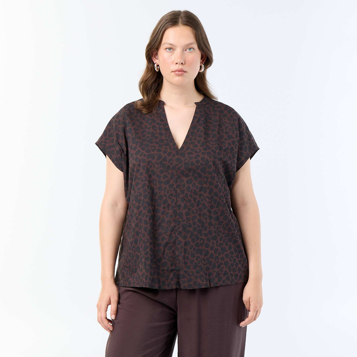Blouse légère à manches courtes MARRON