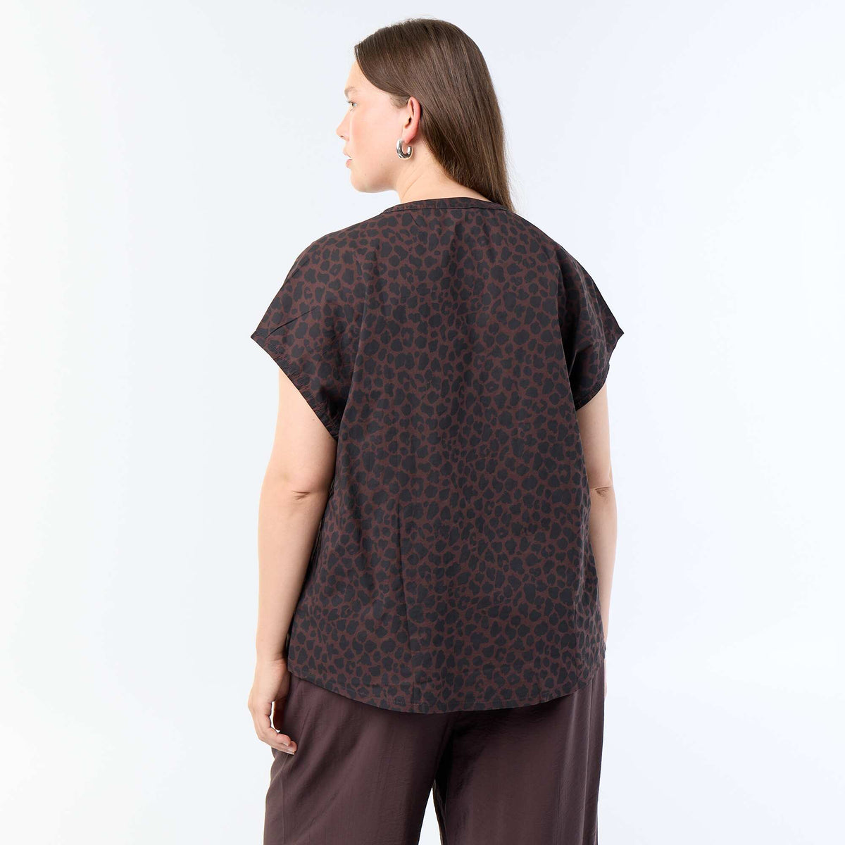 Blouse légère à manches courtes MARRON