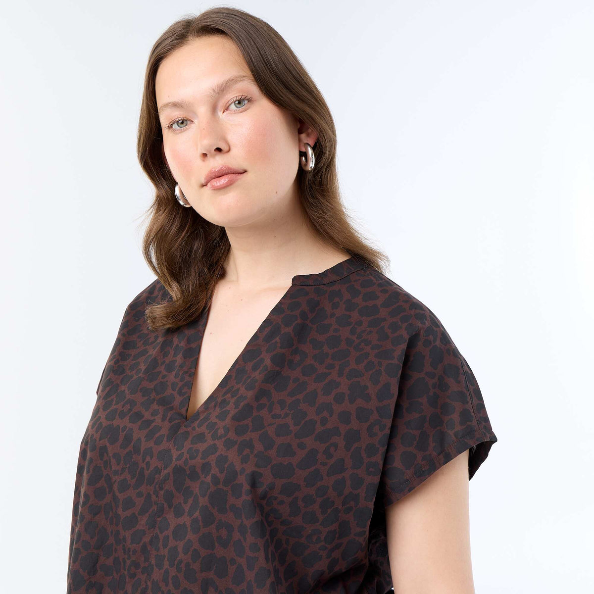 Blouse légère à manches courtes MARRON
