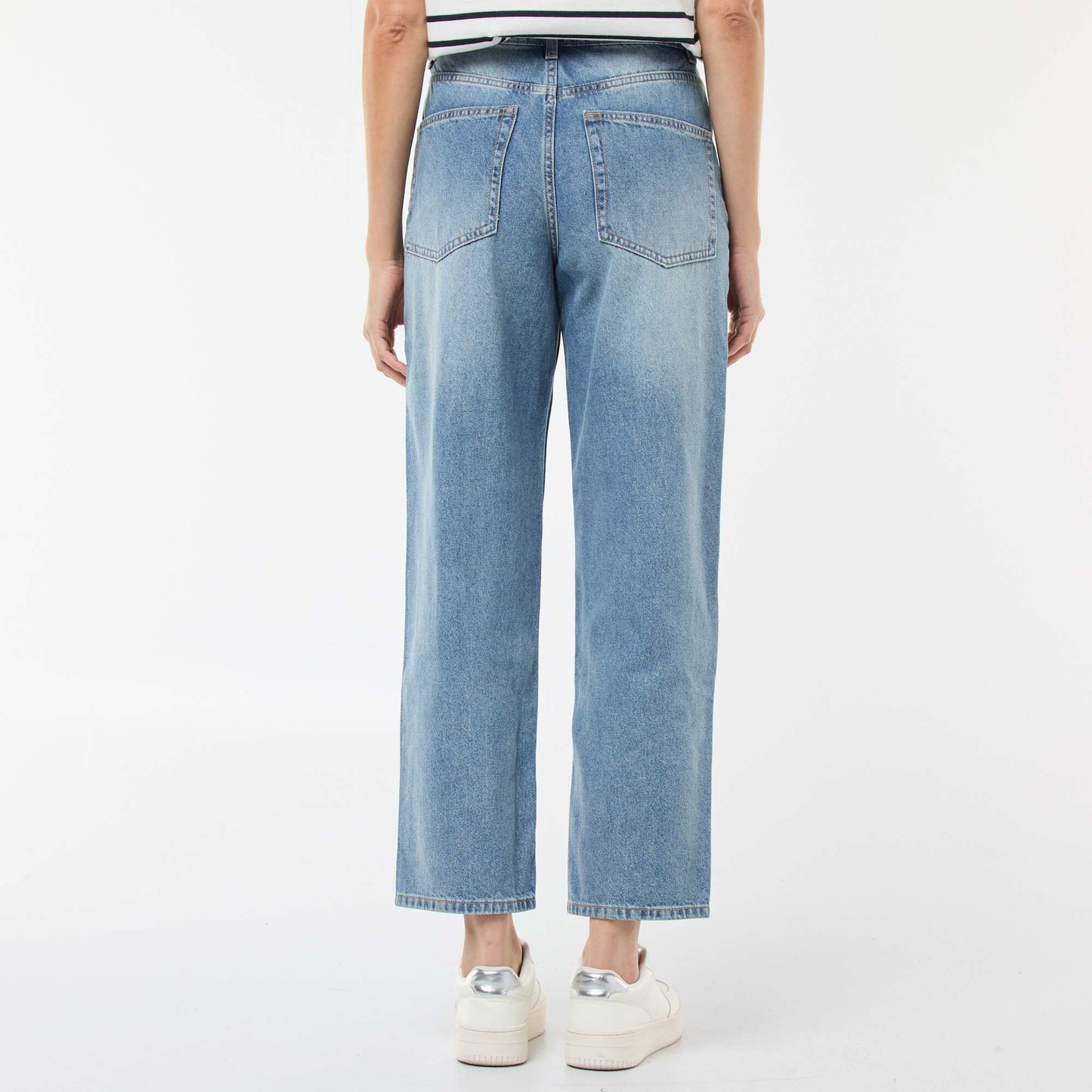 Pantalon denim barrel fit uni avec nœud BLEU
