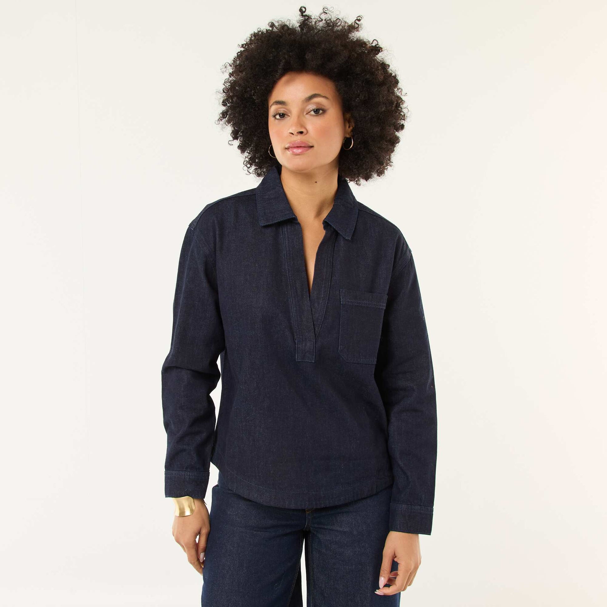 Chemise denim manches longues BLEU