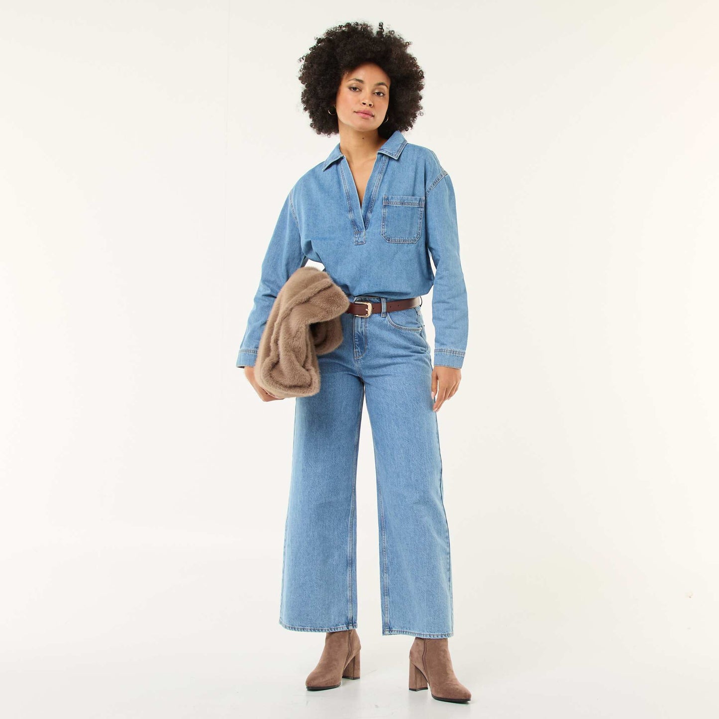 Chemise denim manches longues BLEU