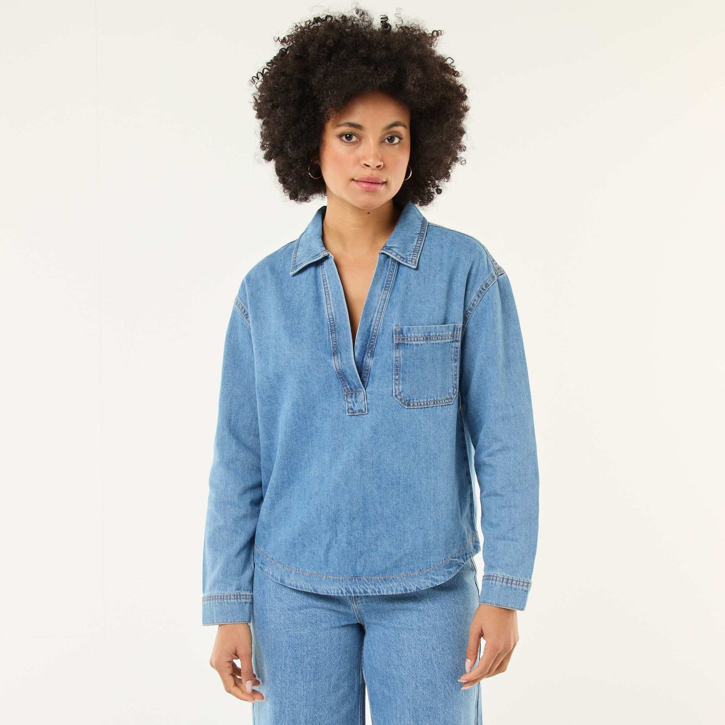 Chemise denim manches longues BLEU