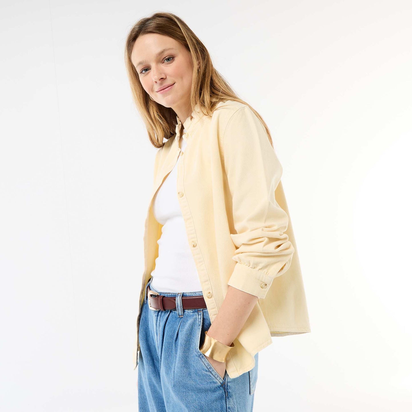 Blouse en denim avec col volanté JAUNE