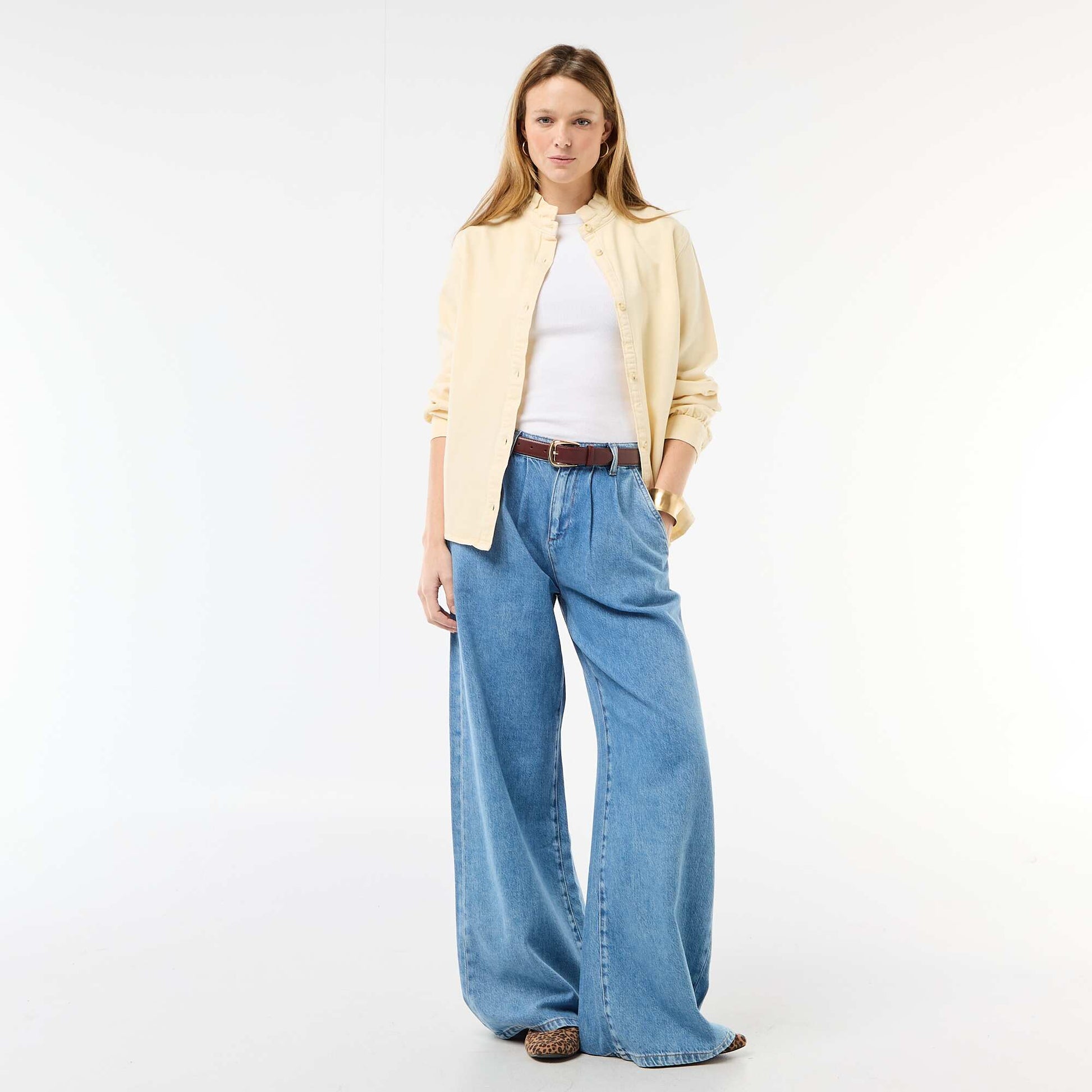 Blouse en denim avec col volanté JAUNE