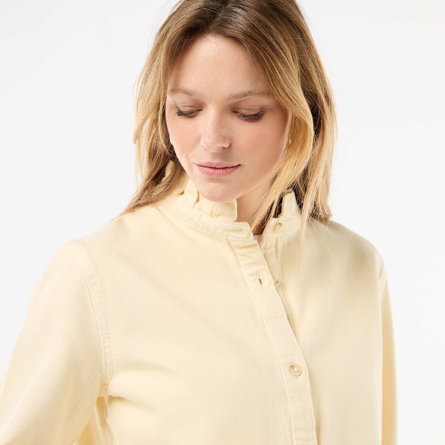 Blouse en denim avec col volanté JAUNE