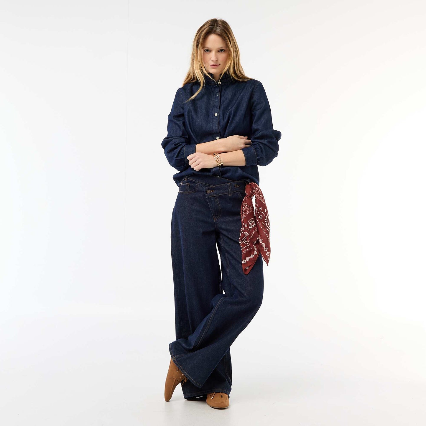 Blouse en denim avec col volanté BLEU