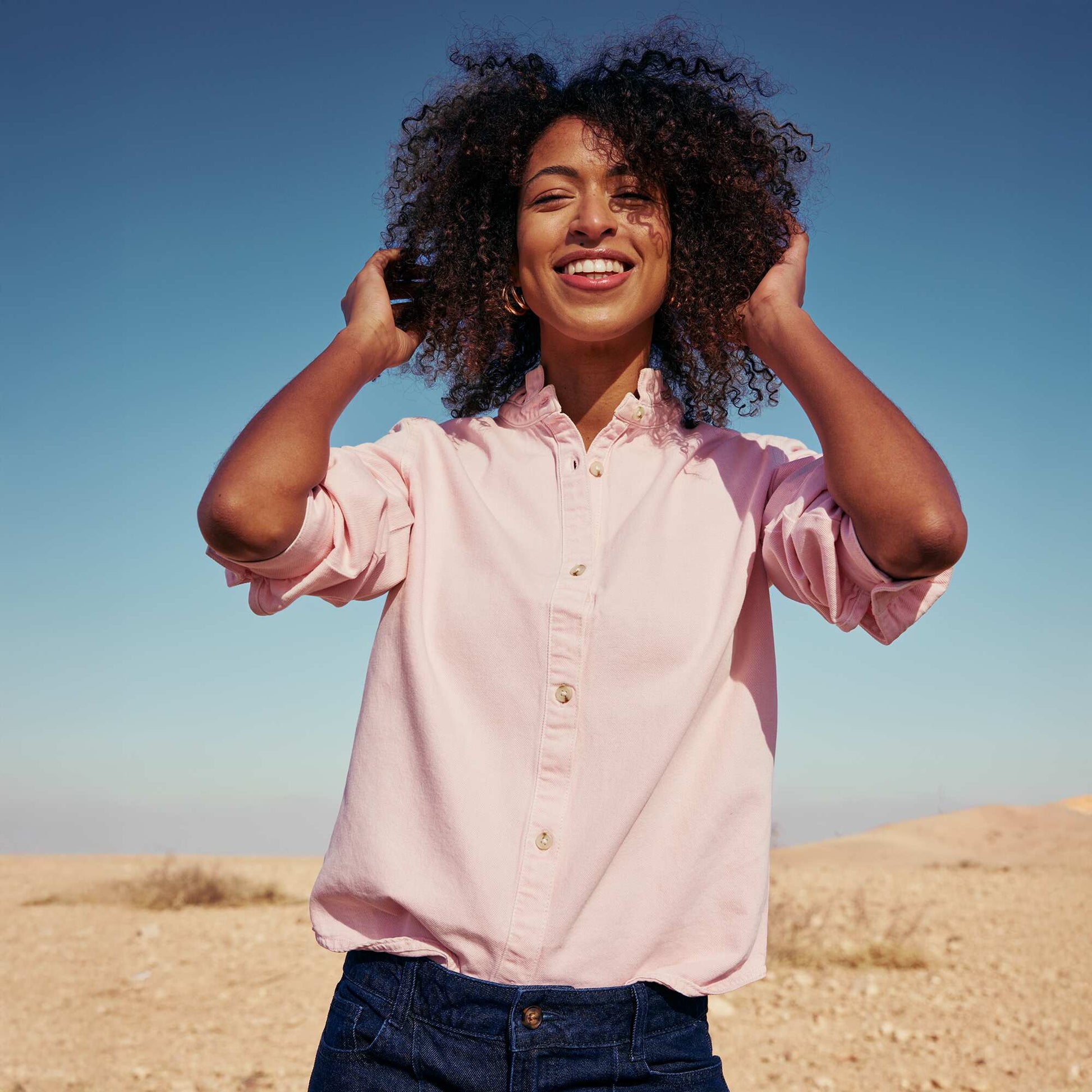 Blouse en denim avec col volanté ROSE