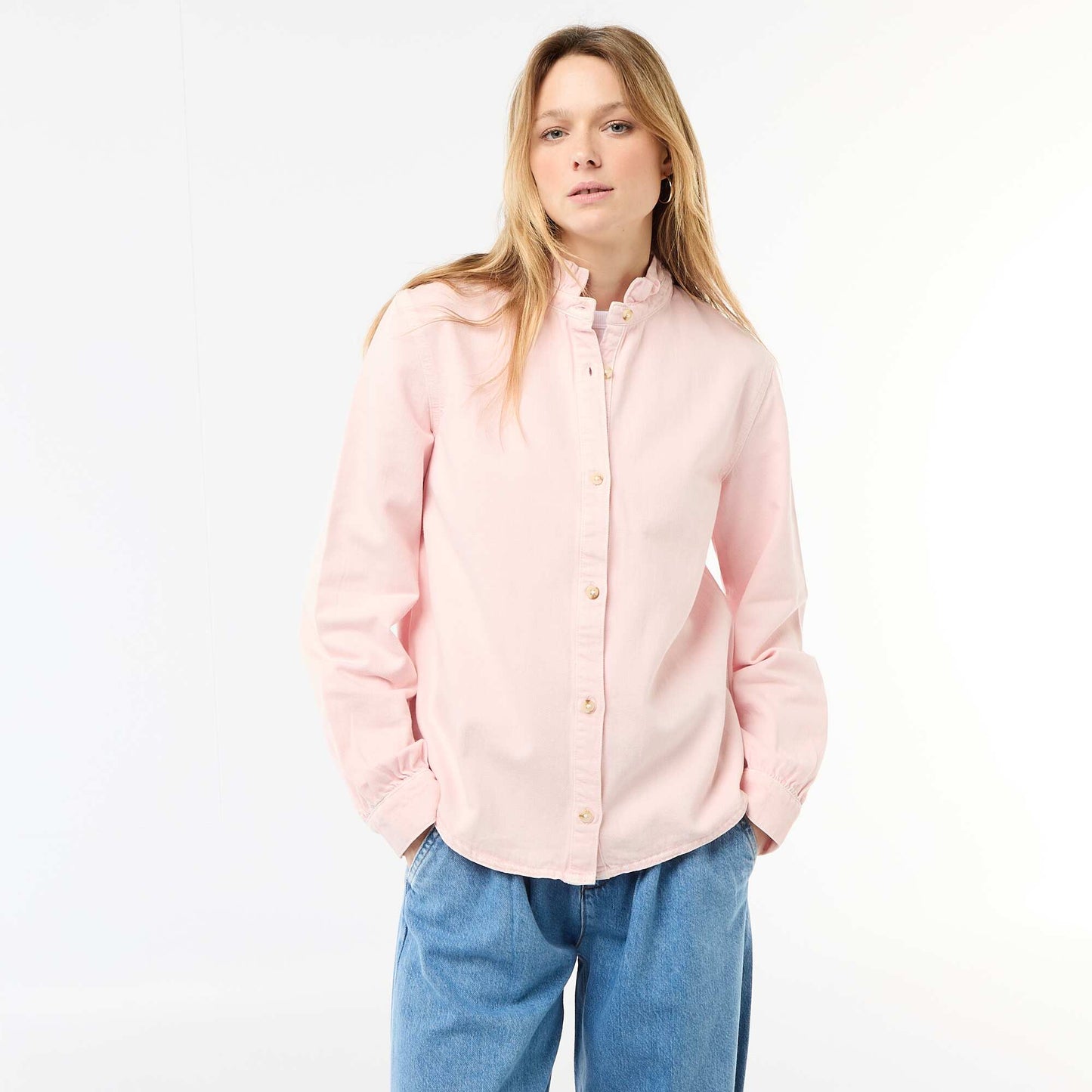 Blouse en denim avec col volanté ROSE