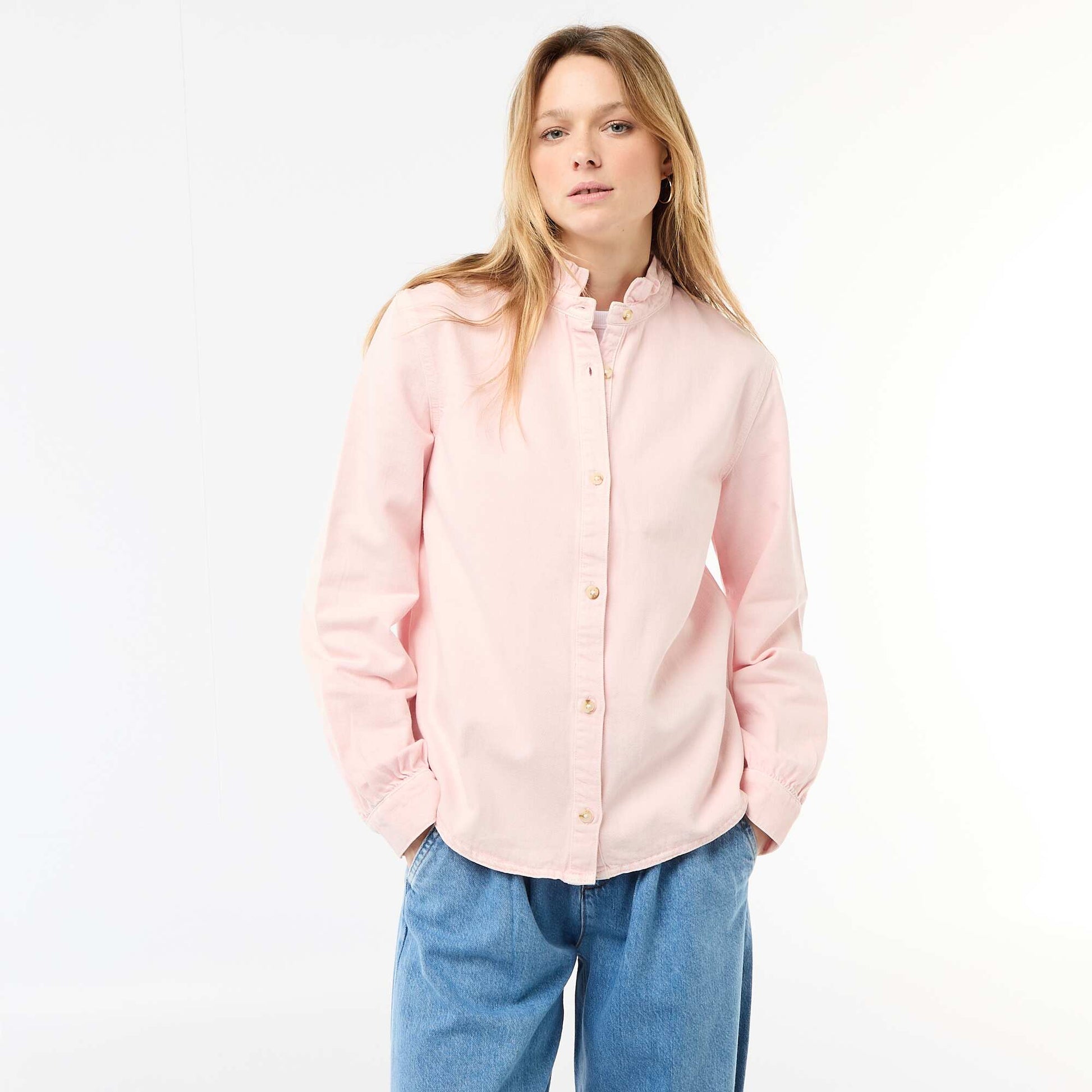 Blouse en denim avec col volanté ROSE