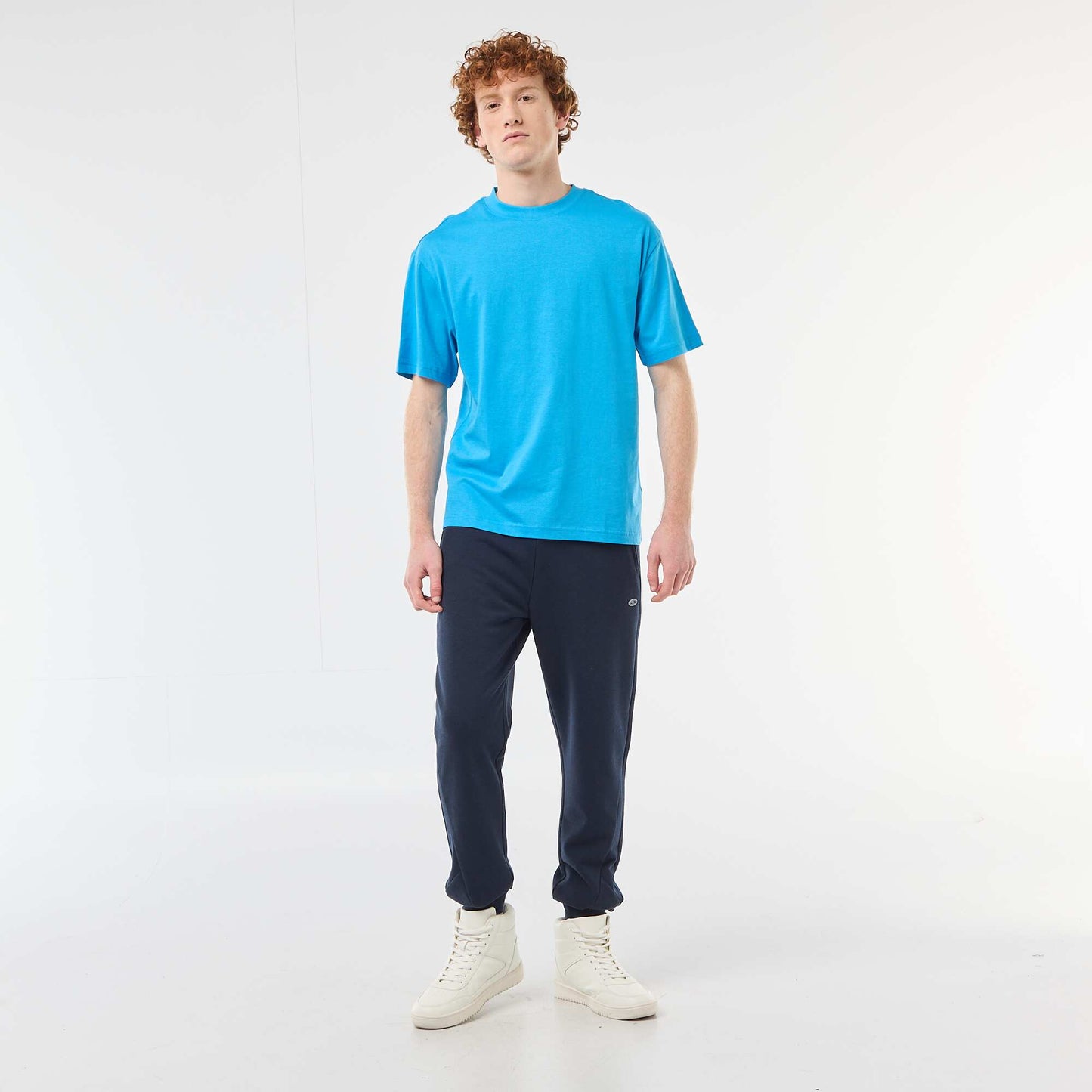 T-shirt uni manches courtes en coton BLEU