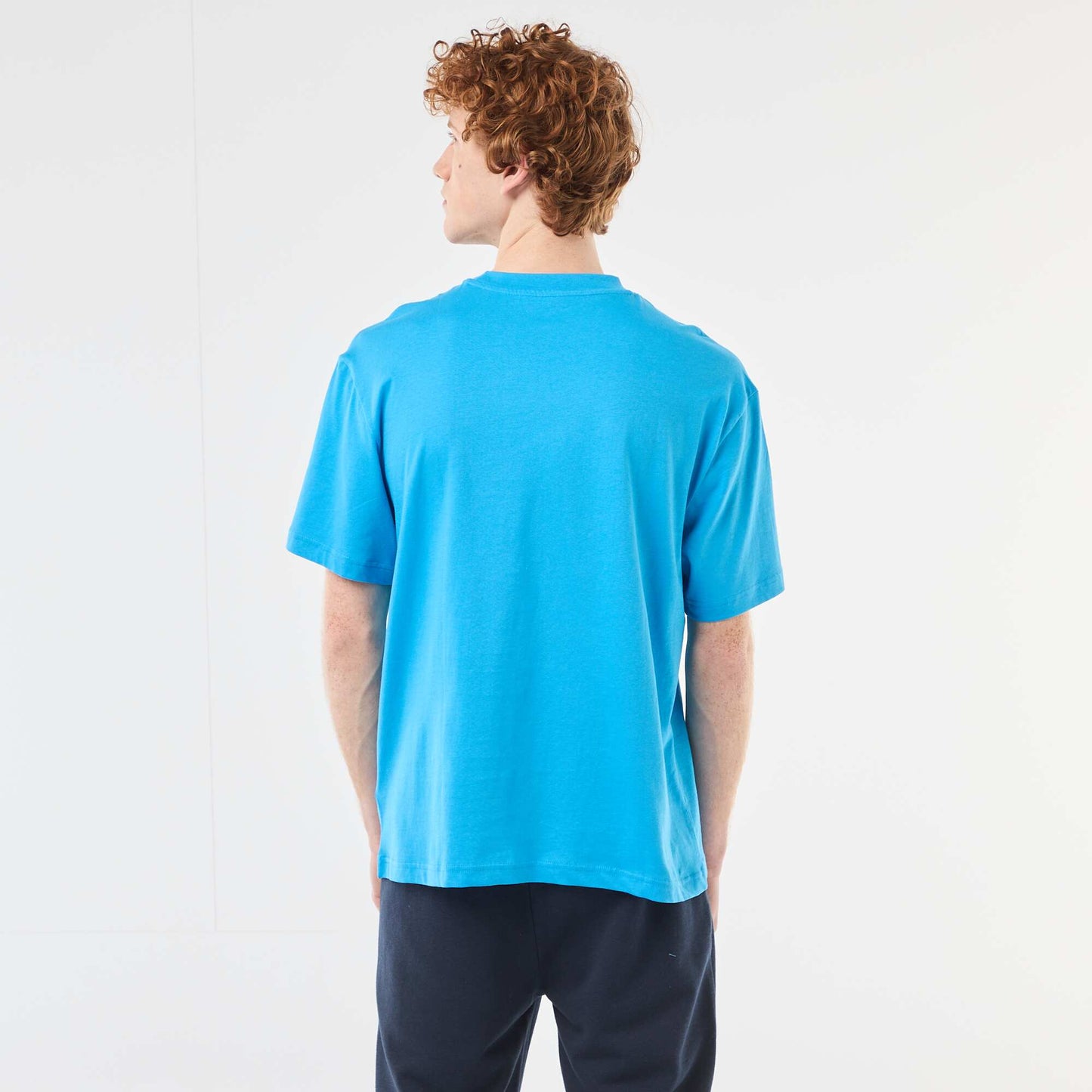 T-shirt uni manches courtes en coton BLEU