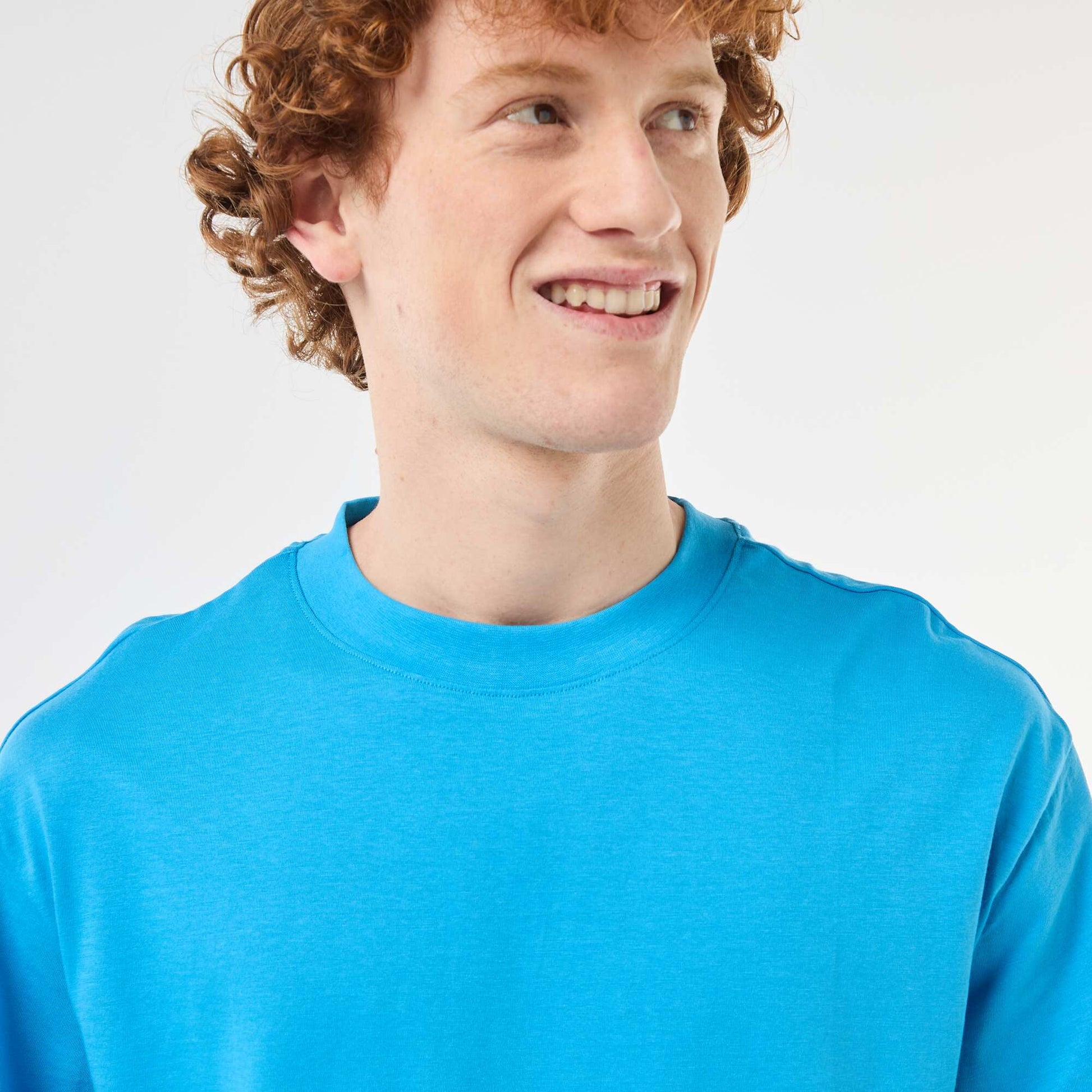 T-shirt uni manches courtes en coton BLEU
