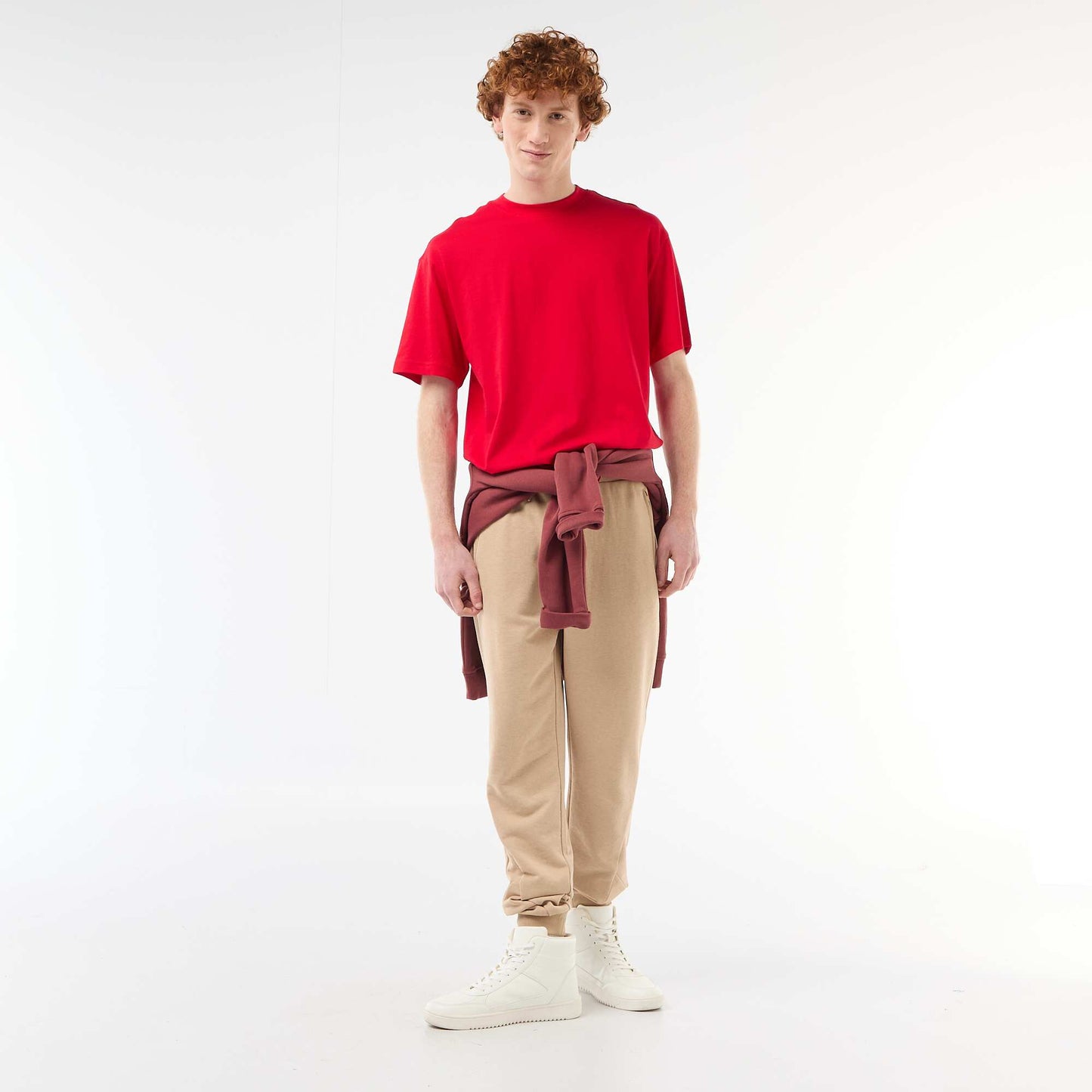 T-shirt uni manches courtes en coton ROUGE