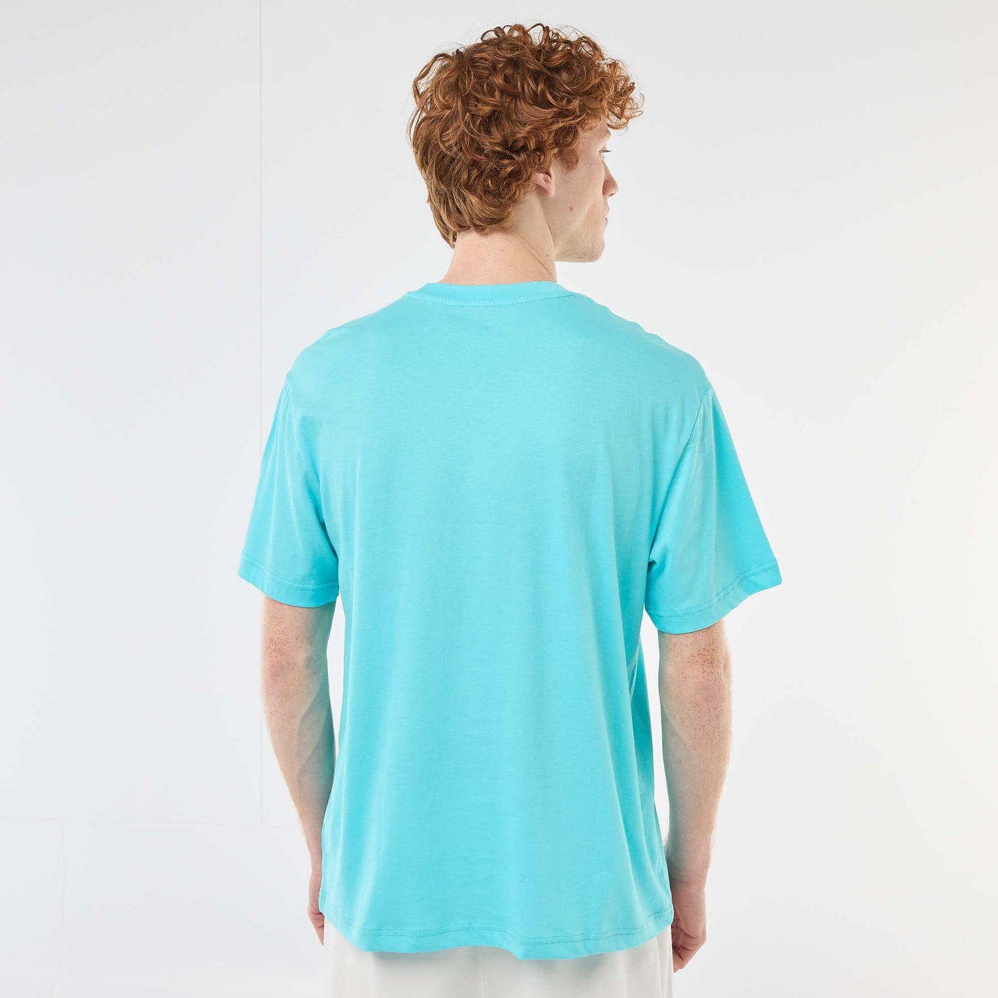 T-shirt uni manches courtes en coton BLEU