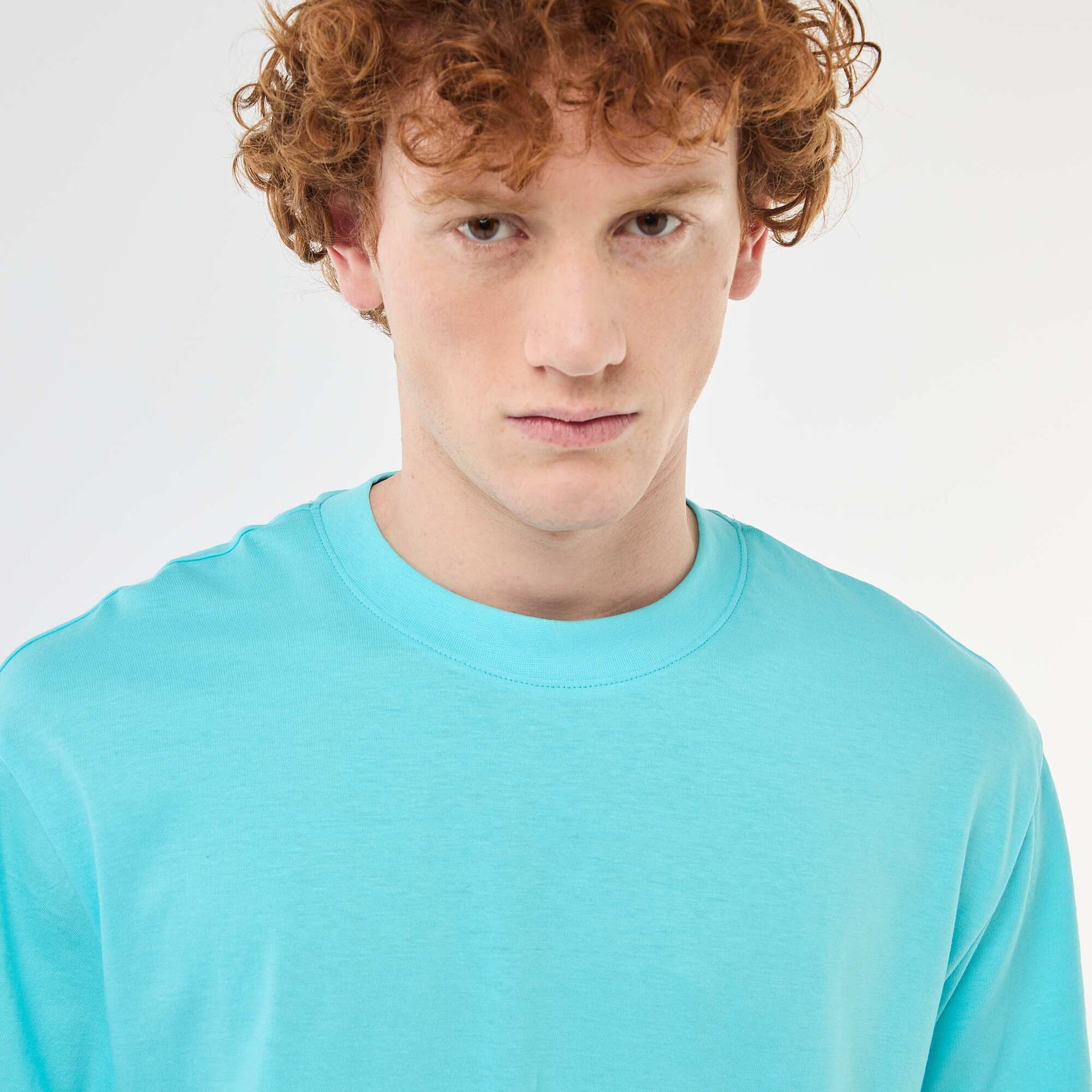 T-shirt uni manches courtes en coton BLEU
