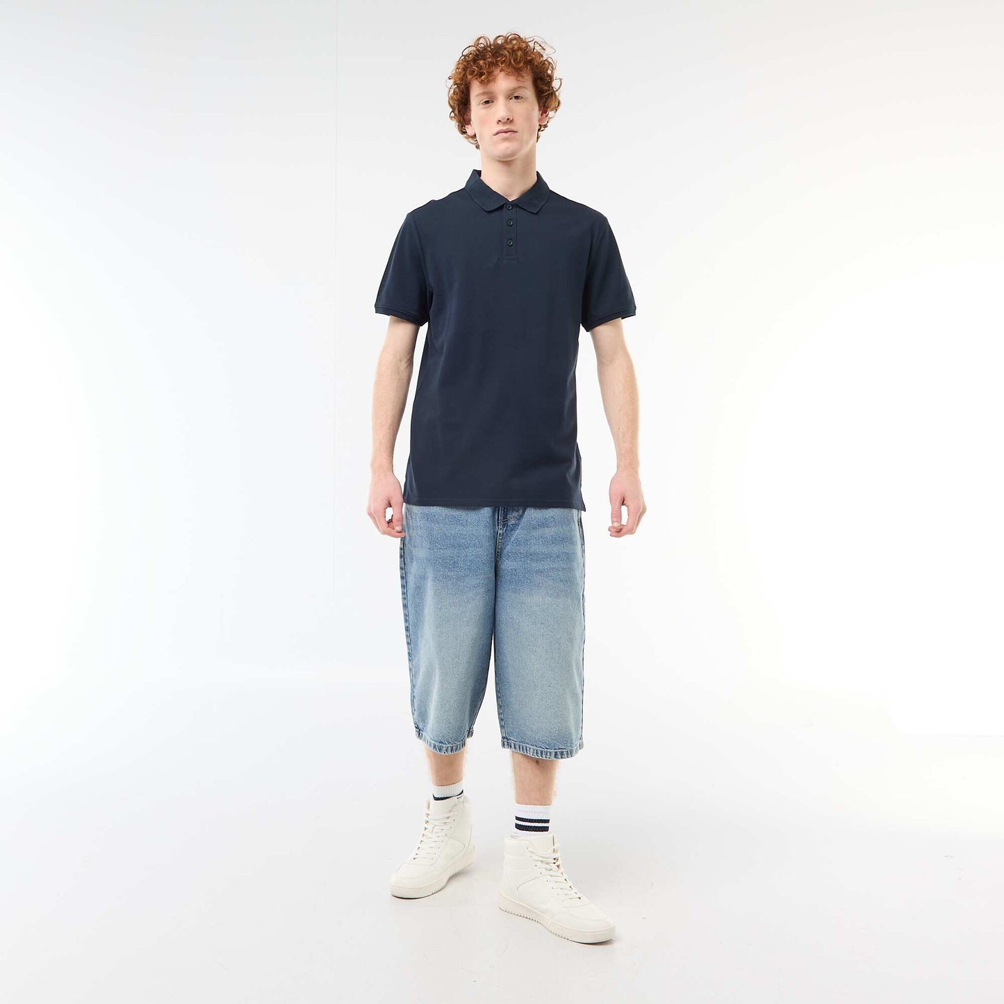 Polo uni manches courtes en coton BLEU