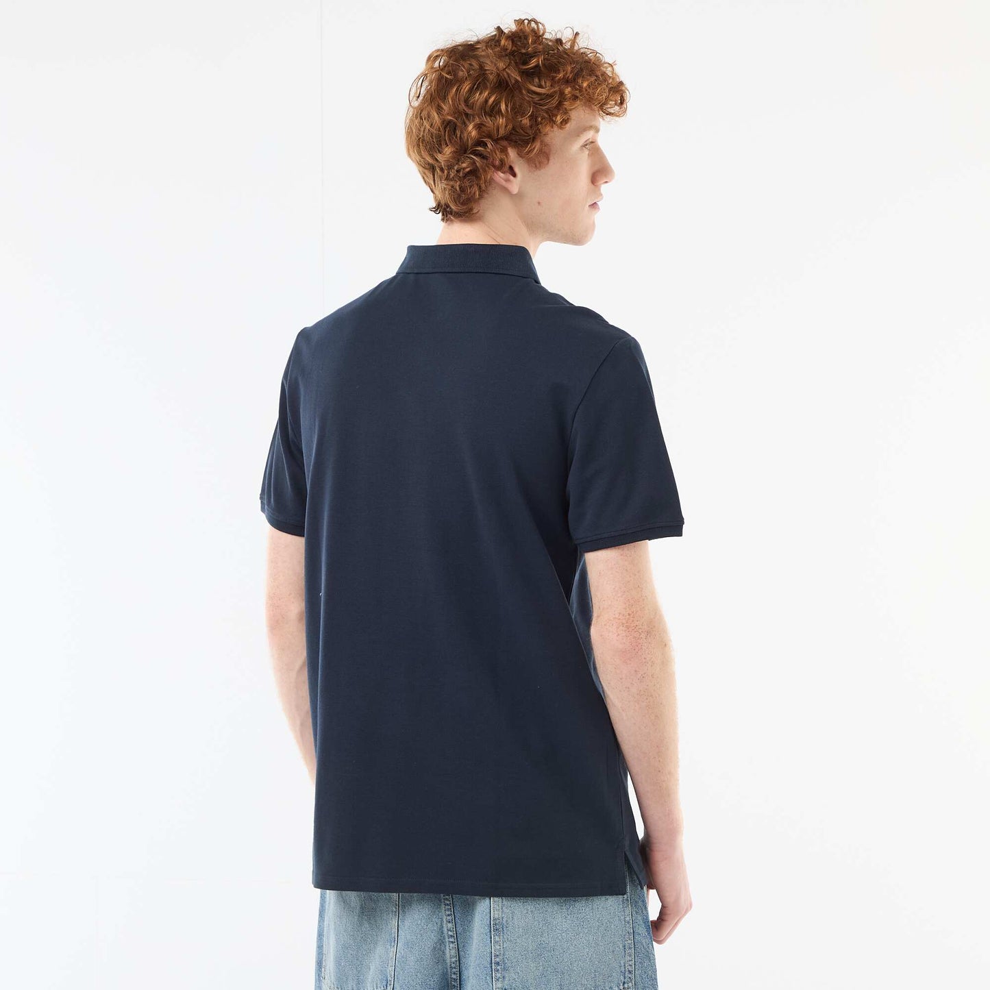 Polo uni manches courtes en coton BLEU