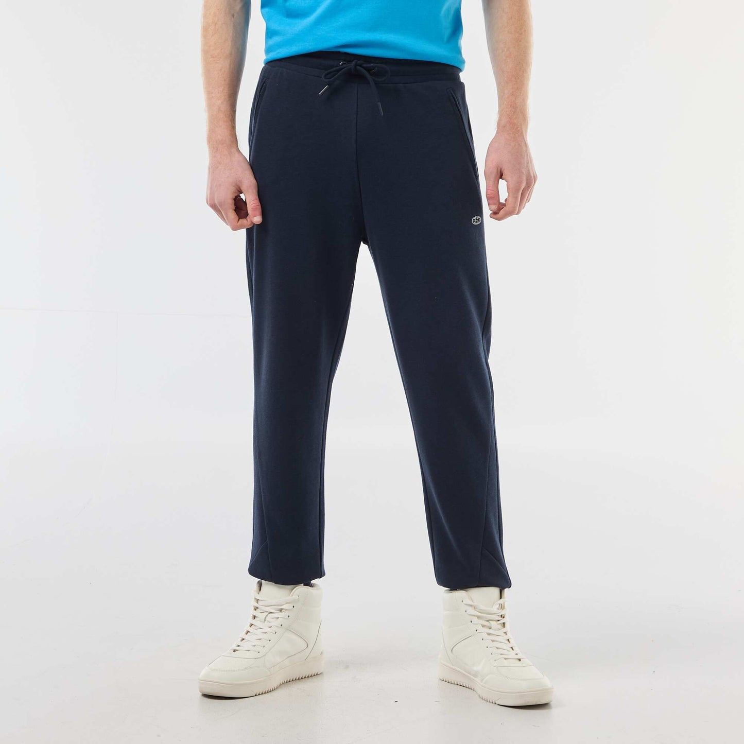 Jogging uni en coton avec poches zippées BLEU