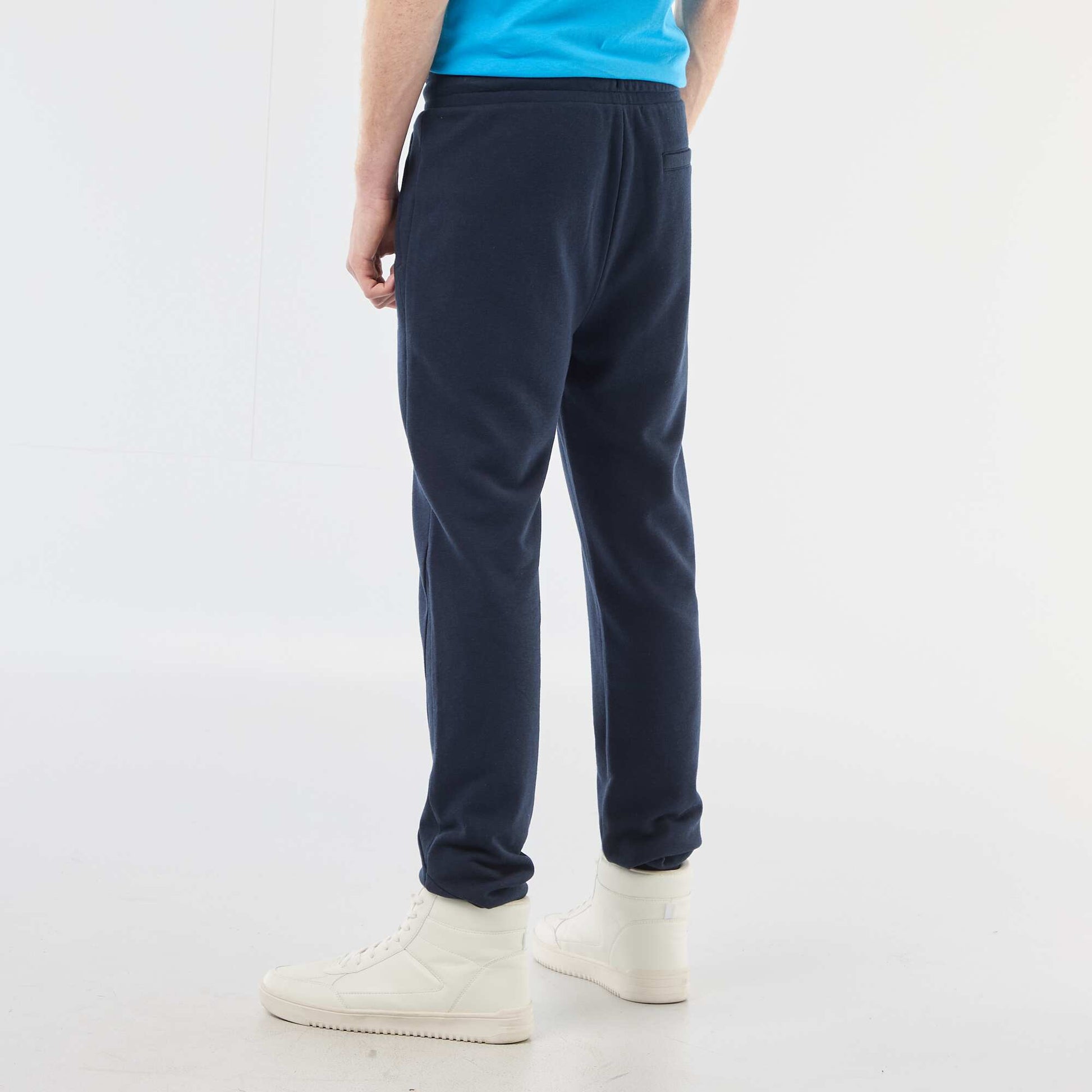 Jogging uni en coton avec poches zippées BLEU