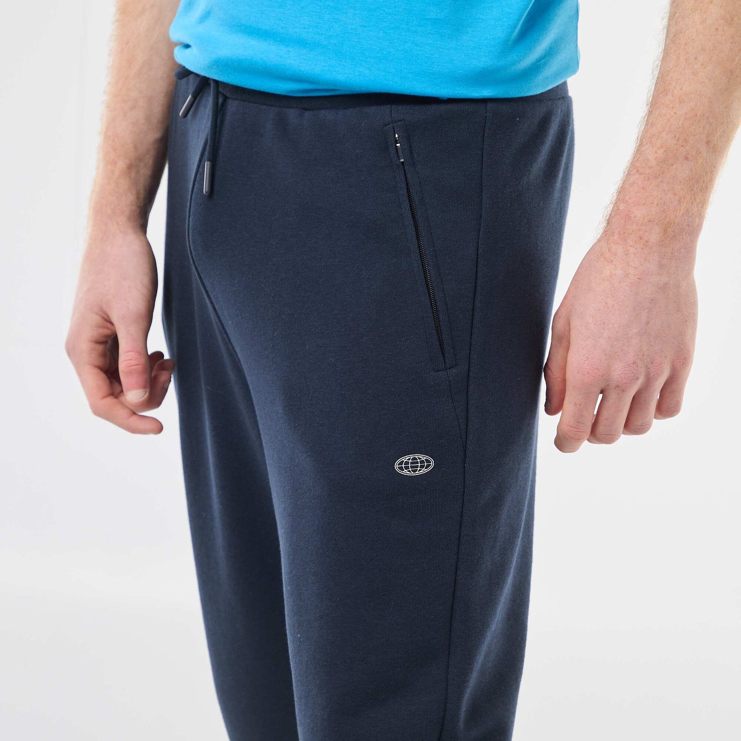 Jogging uni en coton avec poches zippées BLEU
