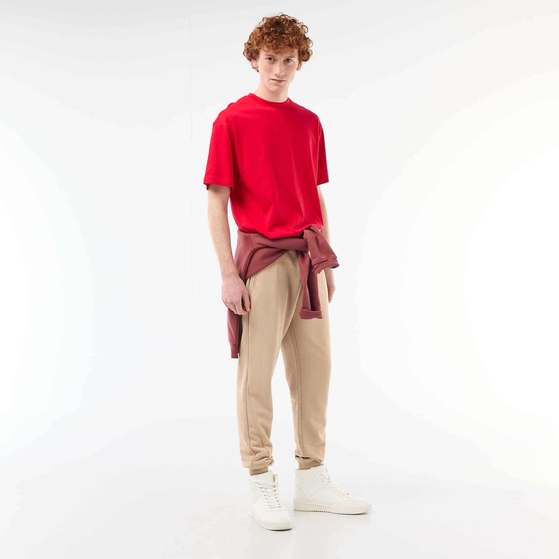 Jogging uni en coton avec poches zippées BEIGE