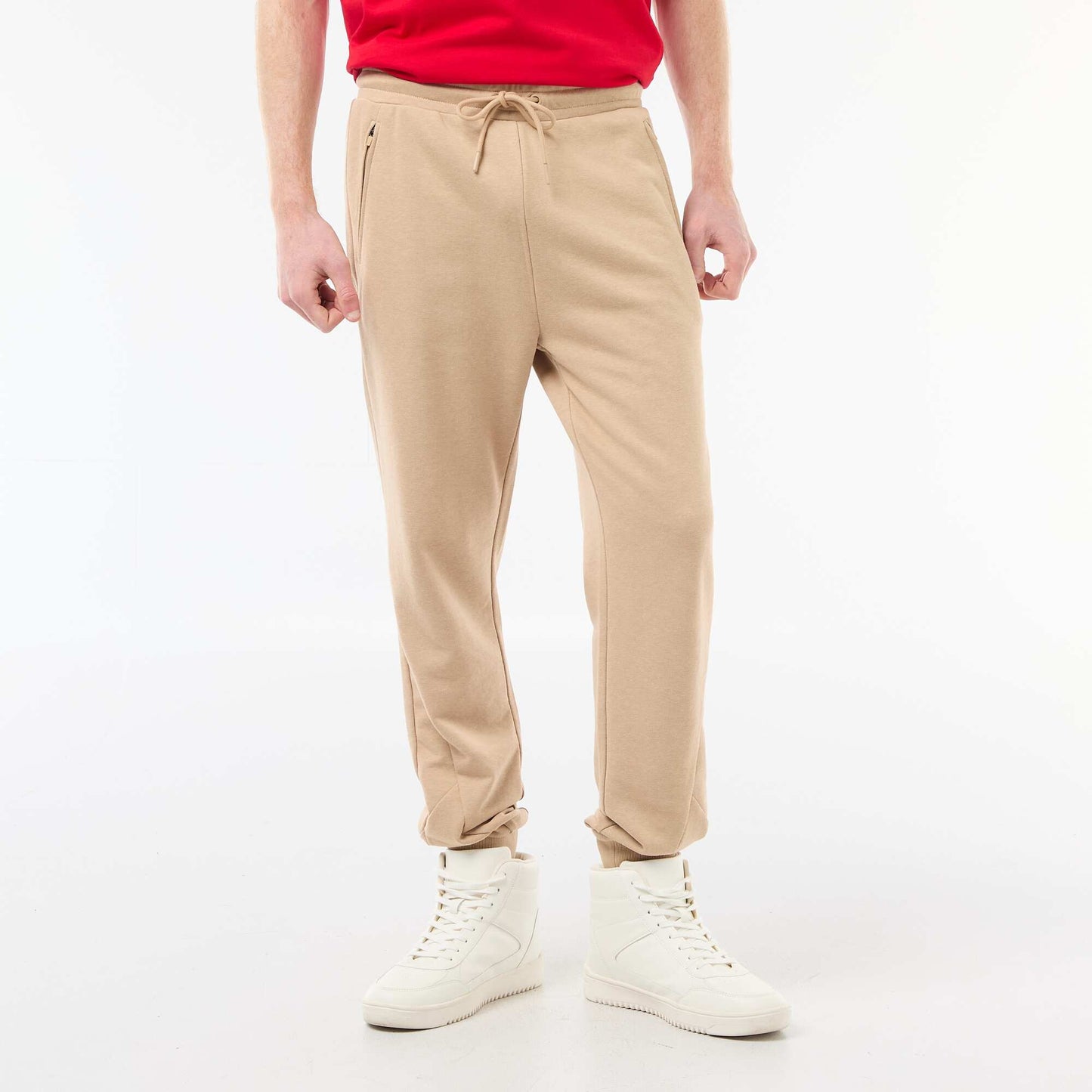Jogging uni en coton avec poches zippées BEIGE