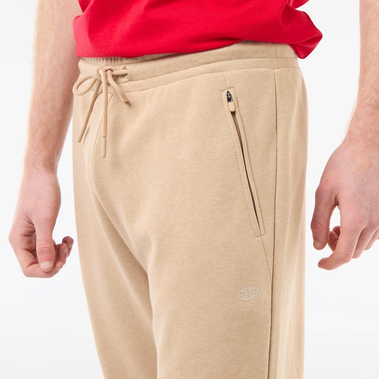 Jogging uni en coton avec poches zippées BEIGE