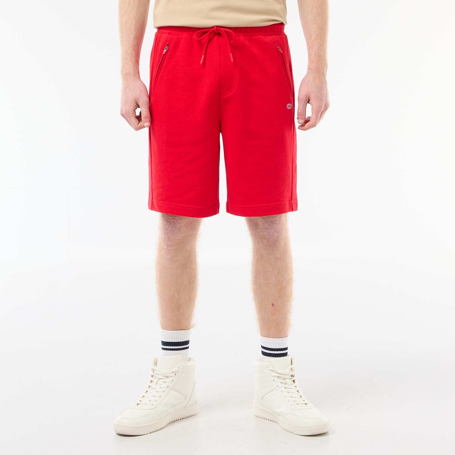 Short uni en french terry coton avec poches zippées ROUGE