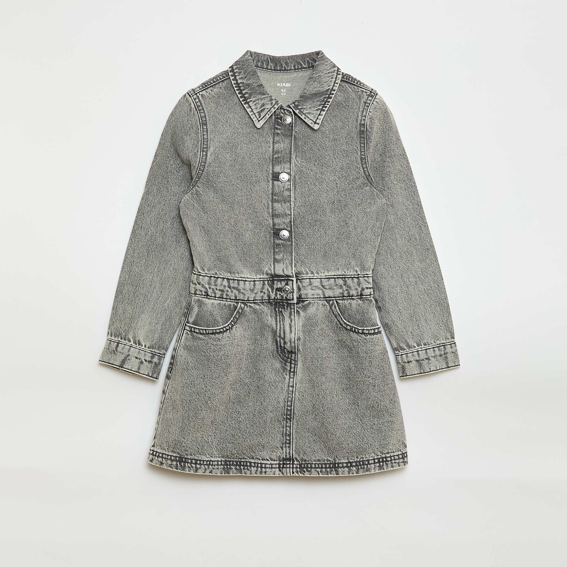 Robe denim avec col chemise GRIS