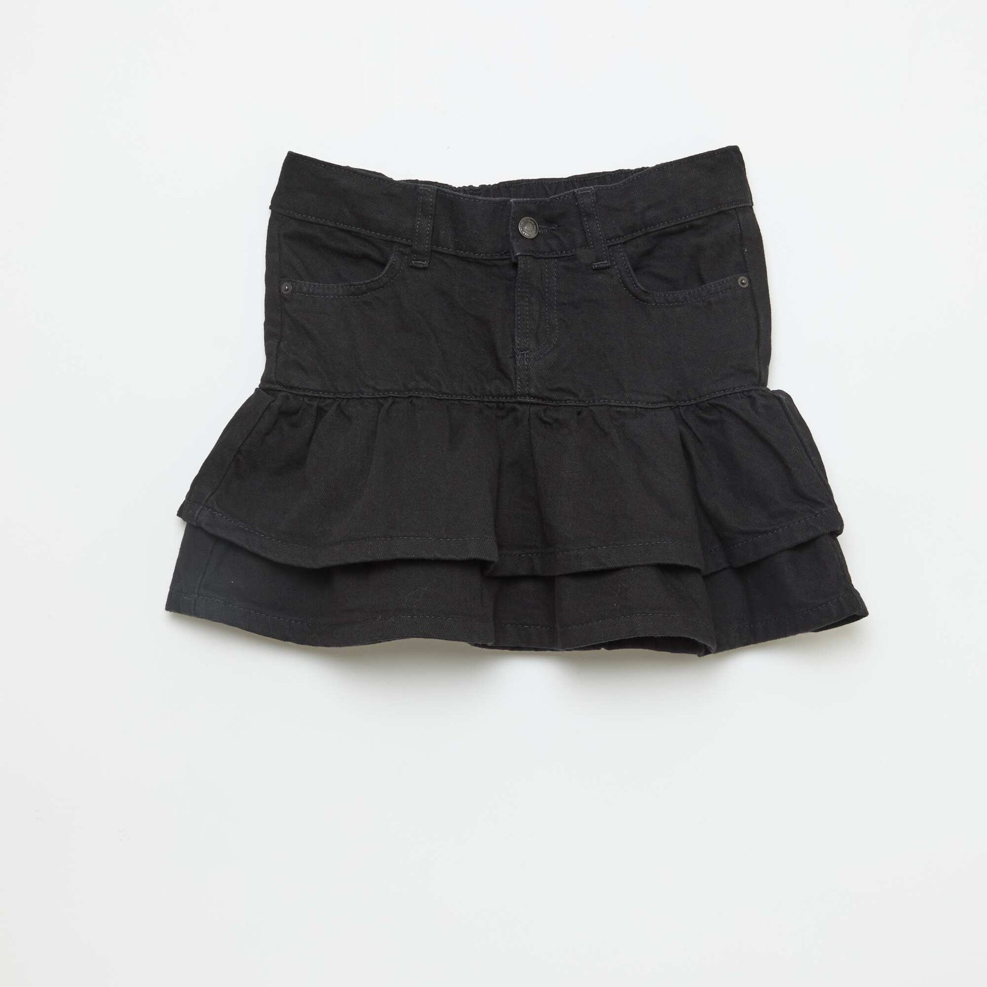 Jupe short en denim avec volants NOIR