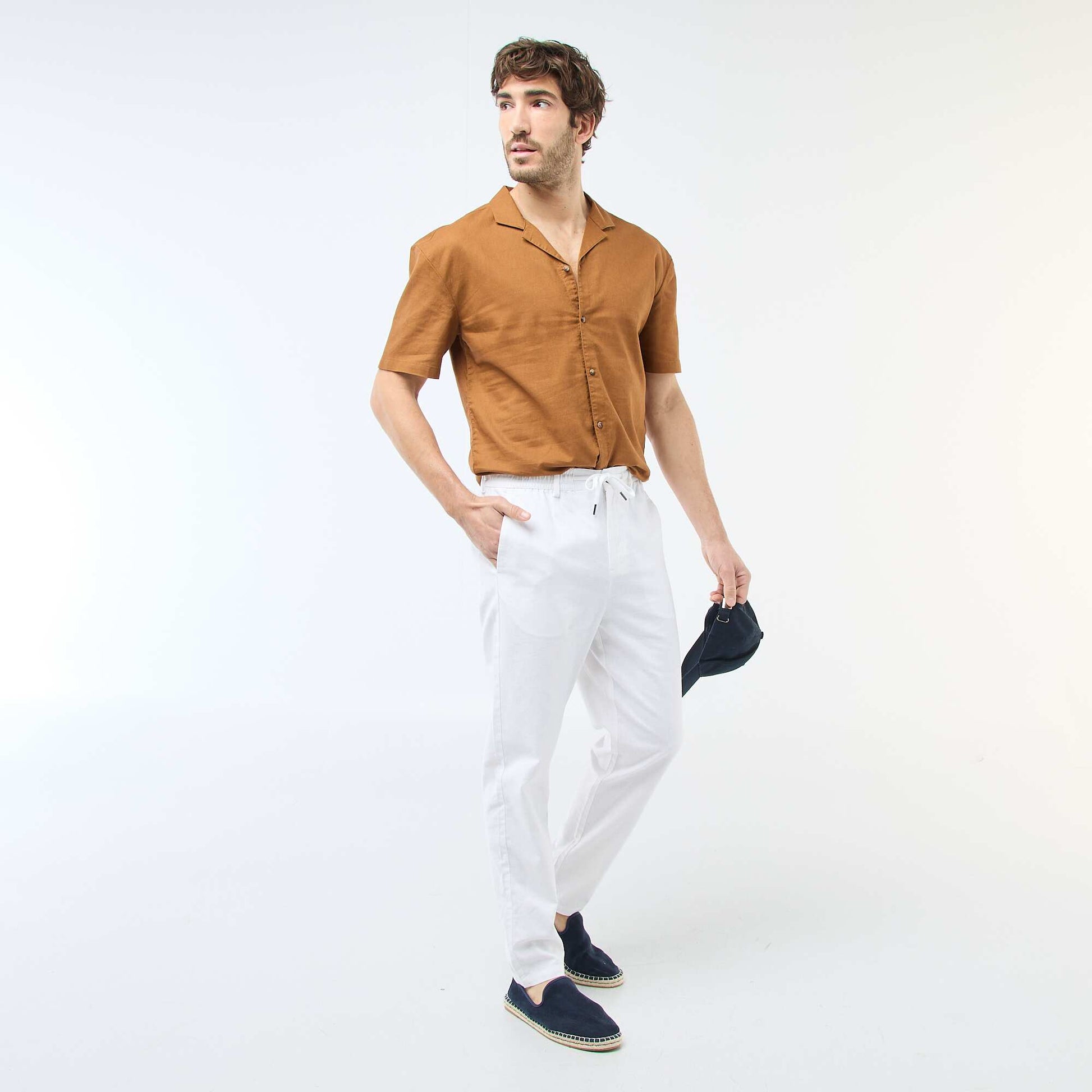 Pantalon chino regular en lin mélangé BLANC