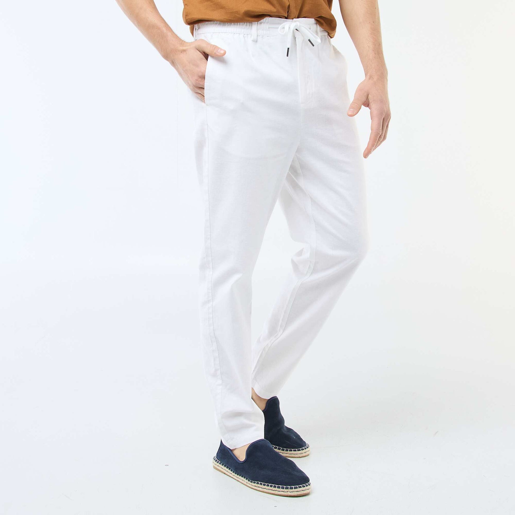 Pantalon chino regular en lin mélangé BLANC