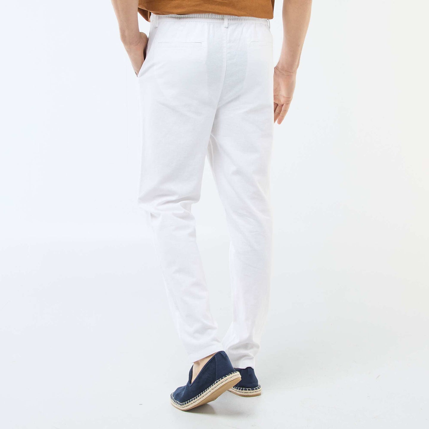 Pantalon chino regular en lin mélangé BLANC