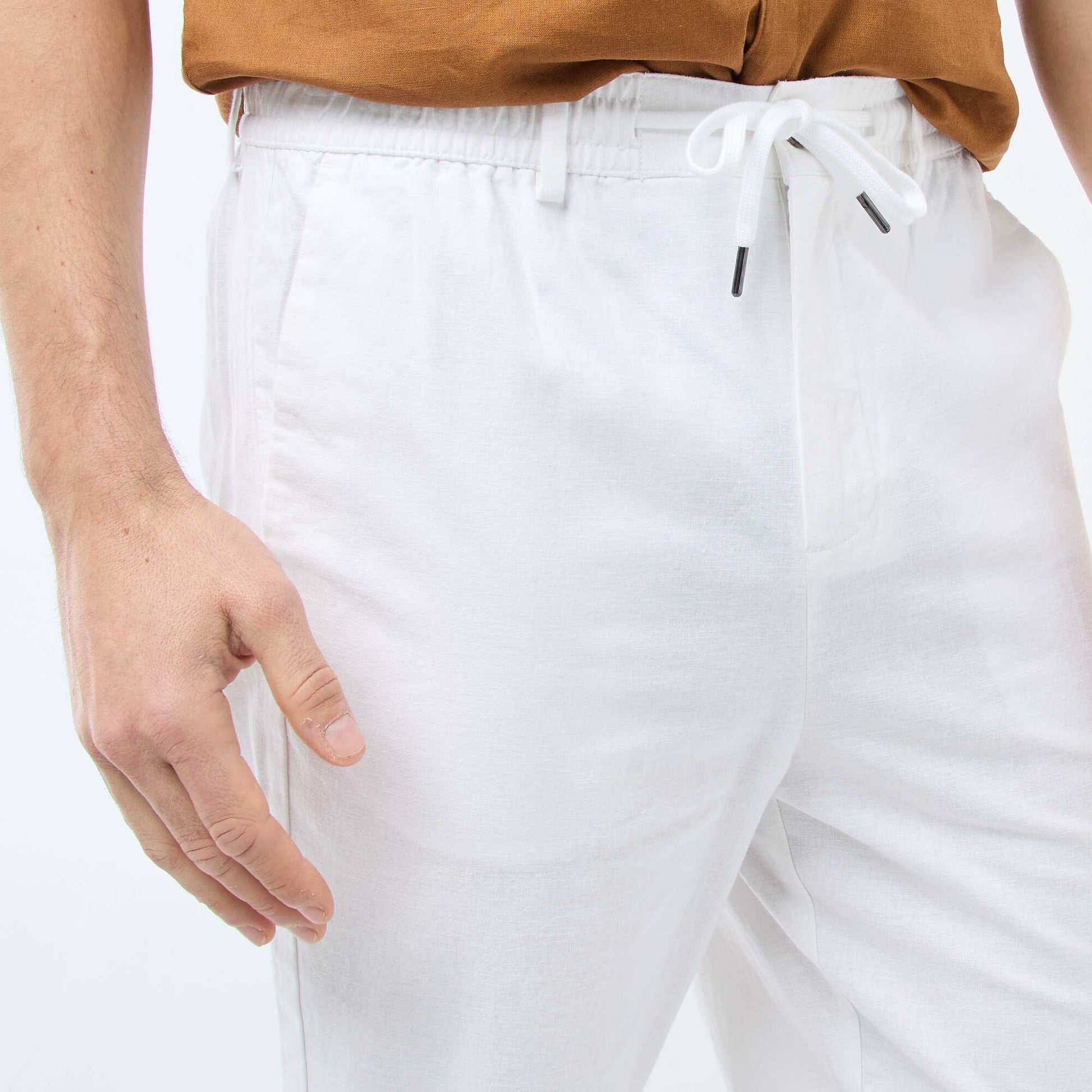 Pantalon chino regular en lin mélangé BLANC