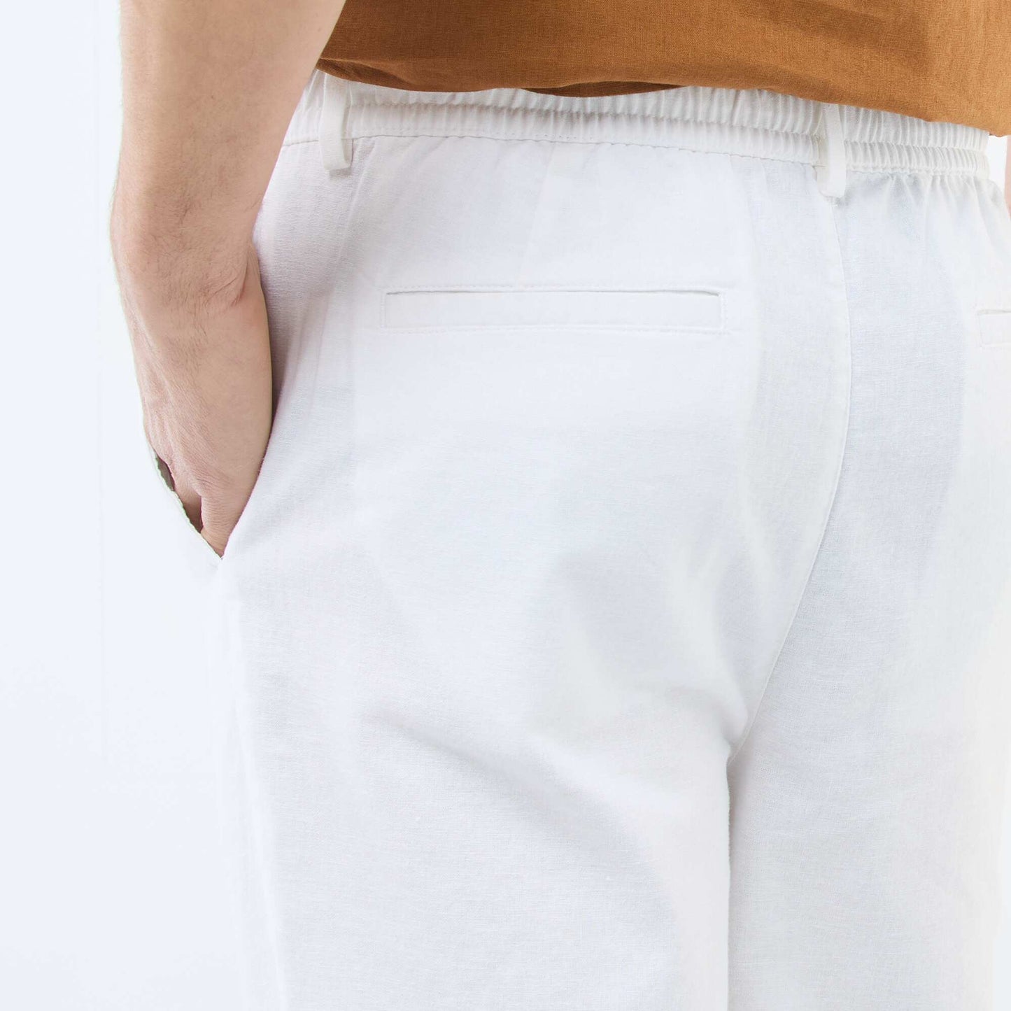 Pantalon chino regular en lin mélangé BLANC