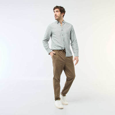 Pantalon chino regular en lin mélangé MARRON