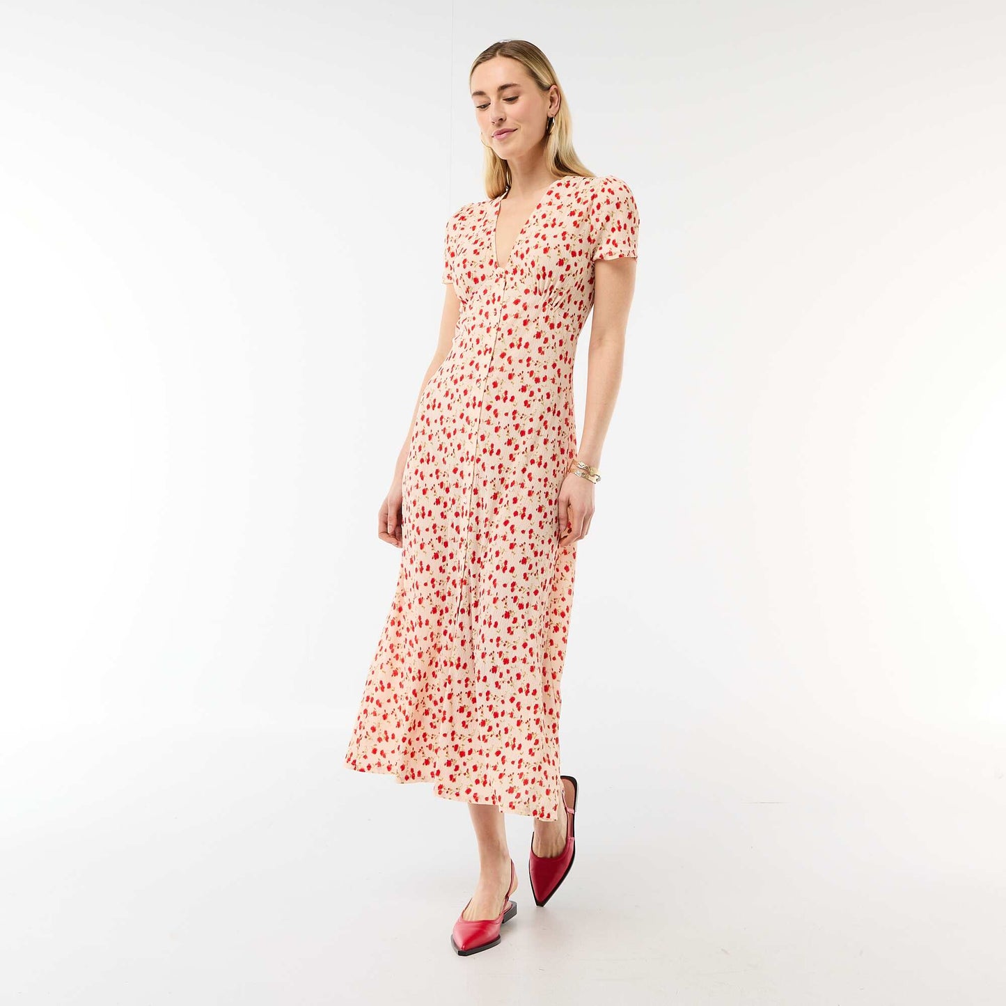 Robe longue imprimée all-over fine BLANC
